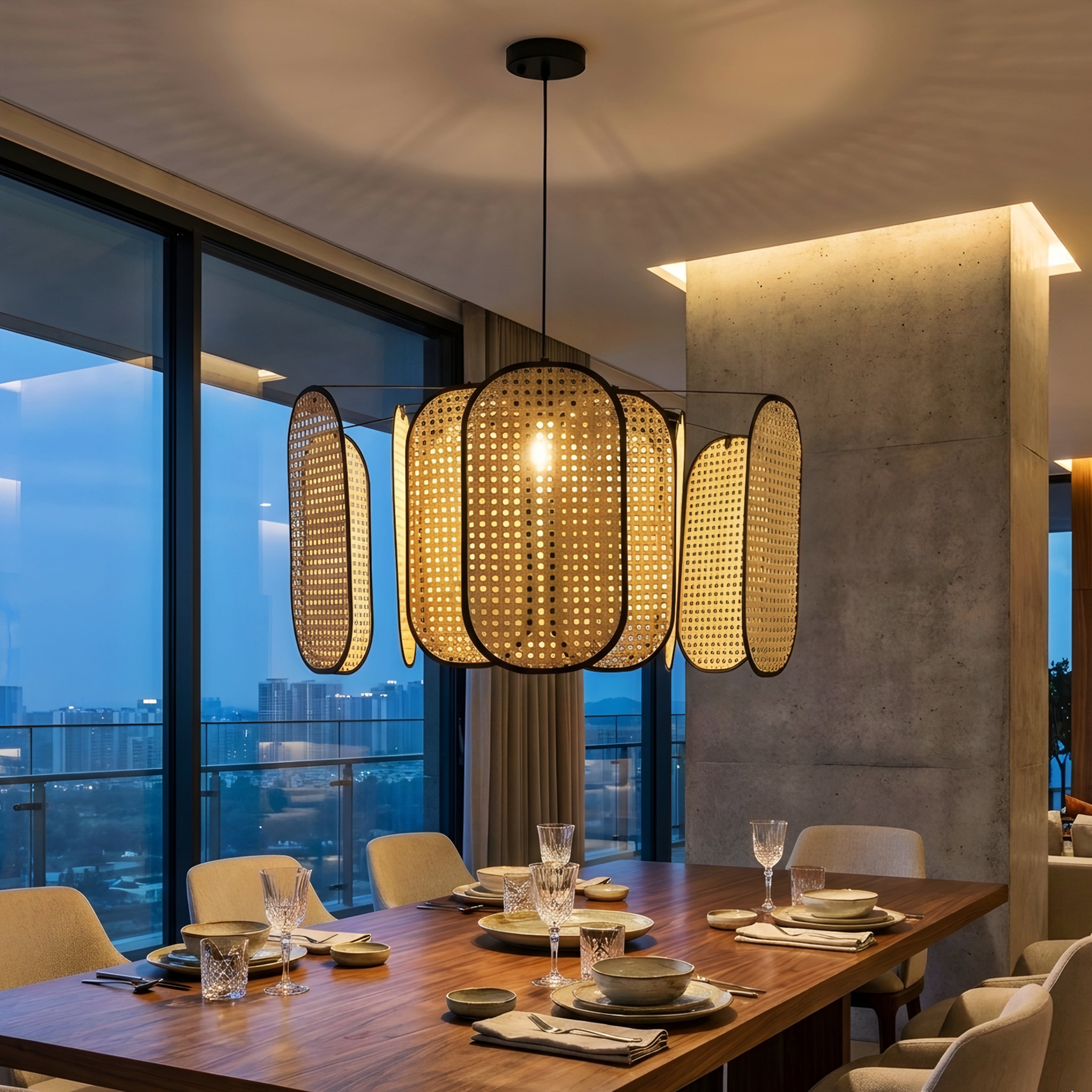 Ravello Pendant Light – Rattan Woven Black Metal Frame Dining Room Ceiling Decorative Lighting