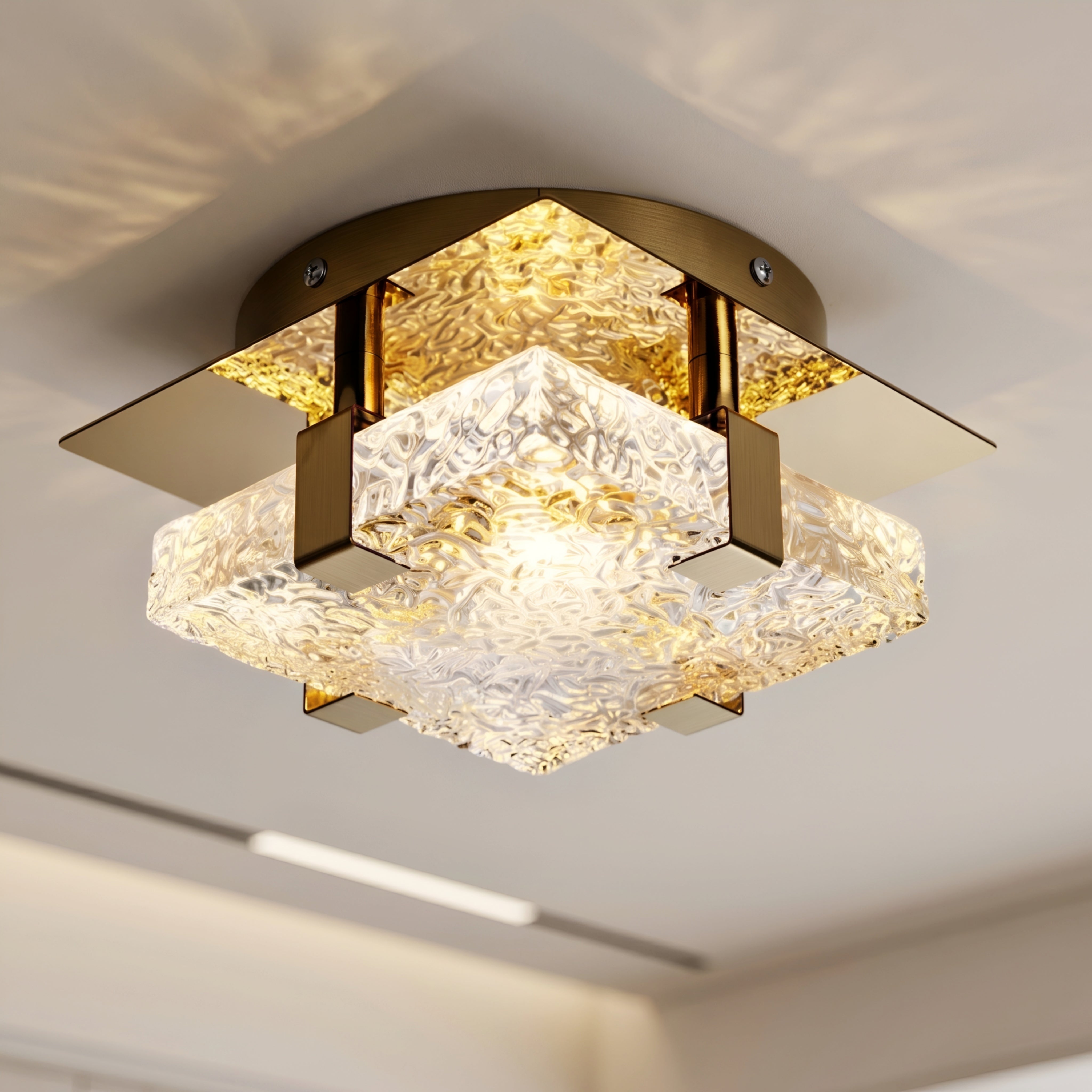 Zivo Square Flush Mount Ceiling Light – LED Crystal Glass Decorative Lighting Living Room Bedroom Hallway