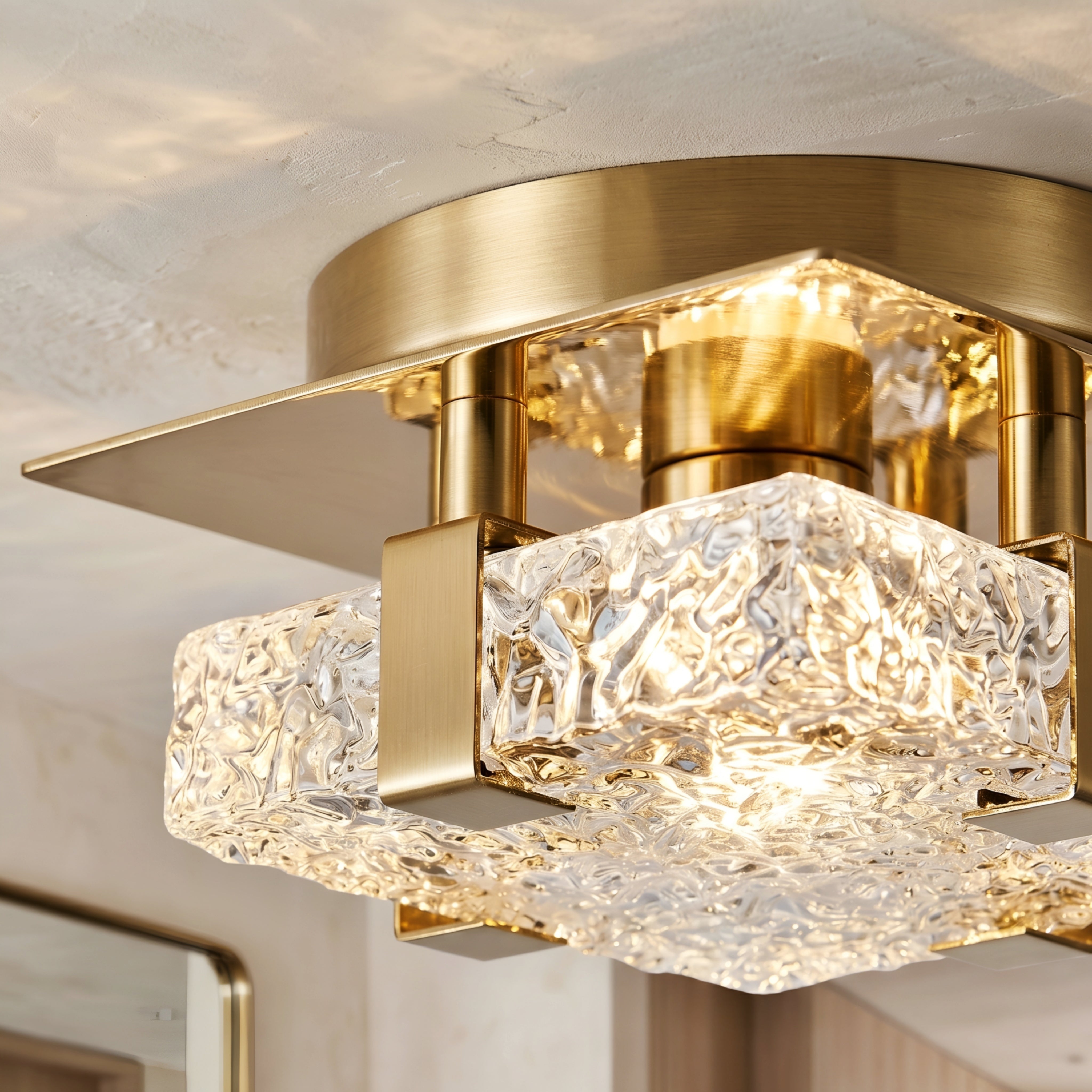 Zivo Square Flush Mount Ceiling Light – LED Crystal Glass Decorative Lighting Living Room Bedroom Hallway