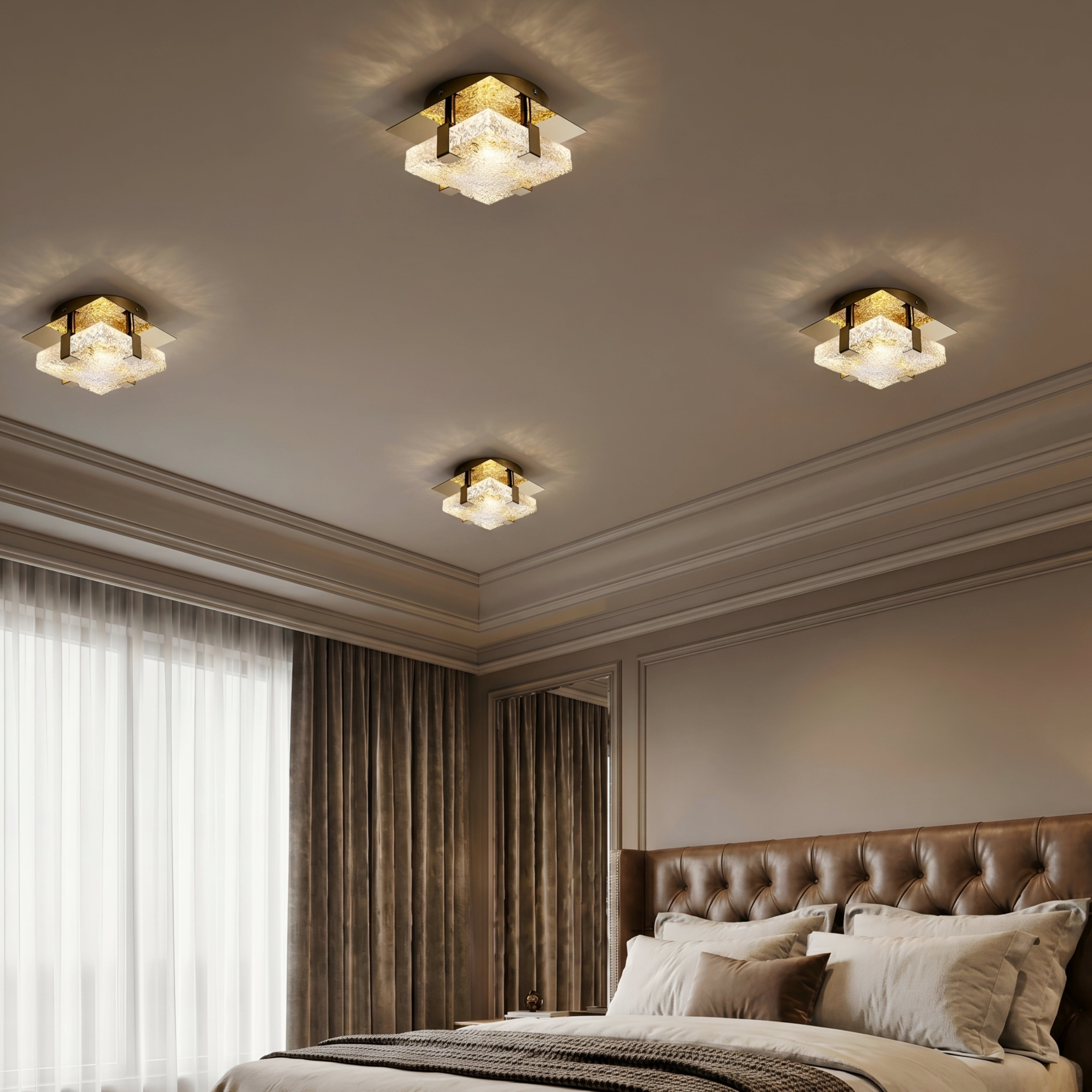 Zivo Square Flush Mount Ceiling Light – LED Crystal Glass Decorative Lighting Living Room Bedroom Hallway