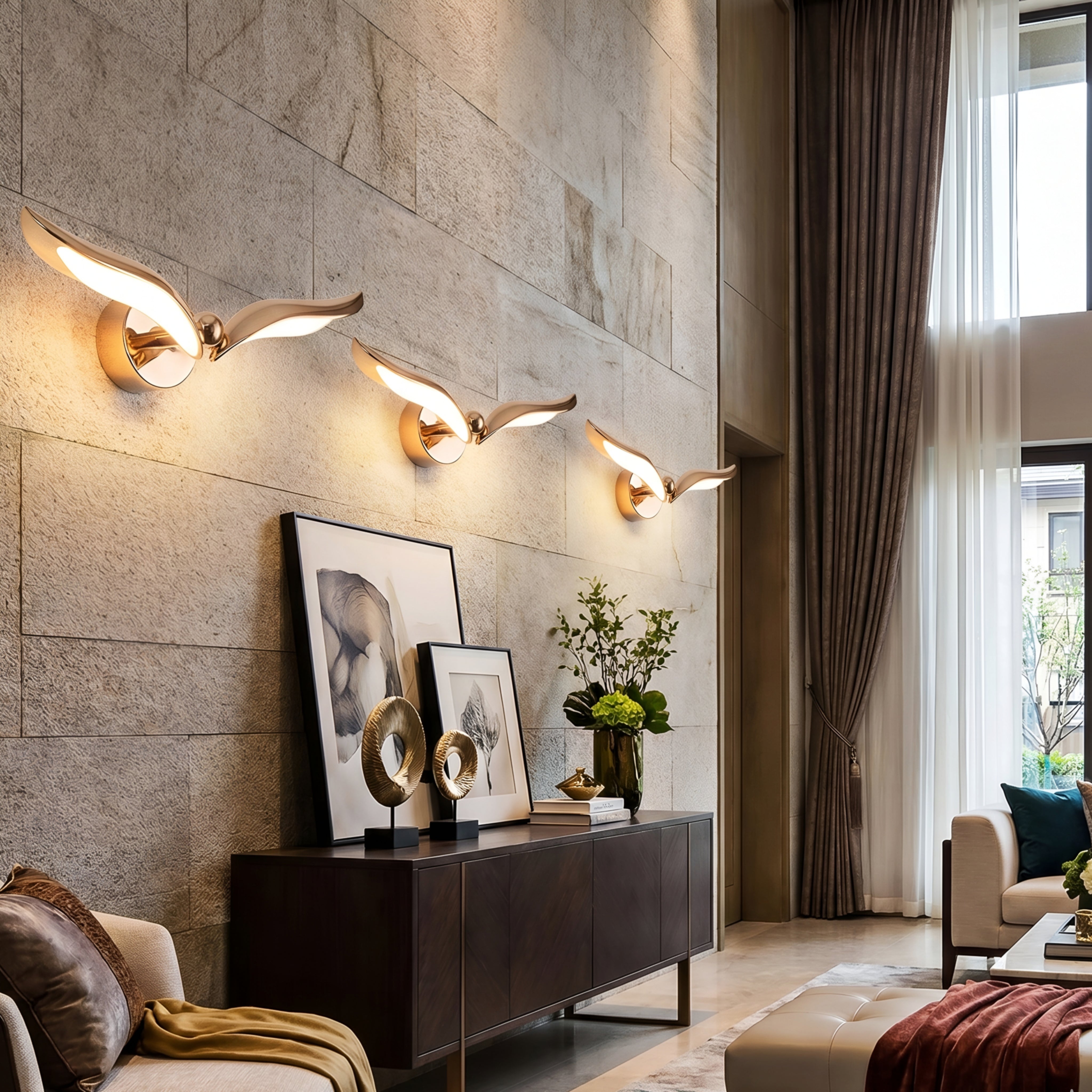 Aldaris Seagull Wall Sconce – Rose Gold Metal Bird Decorative Lighting Living Room Bedroom Entryway