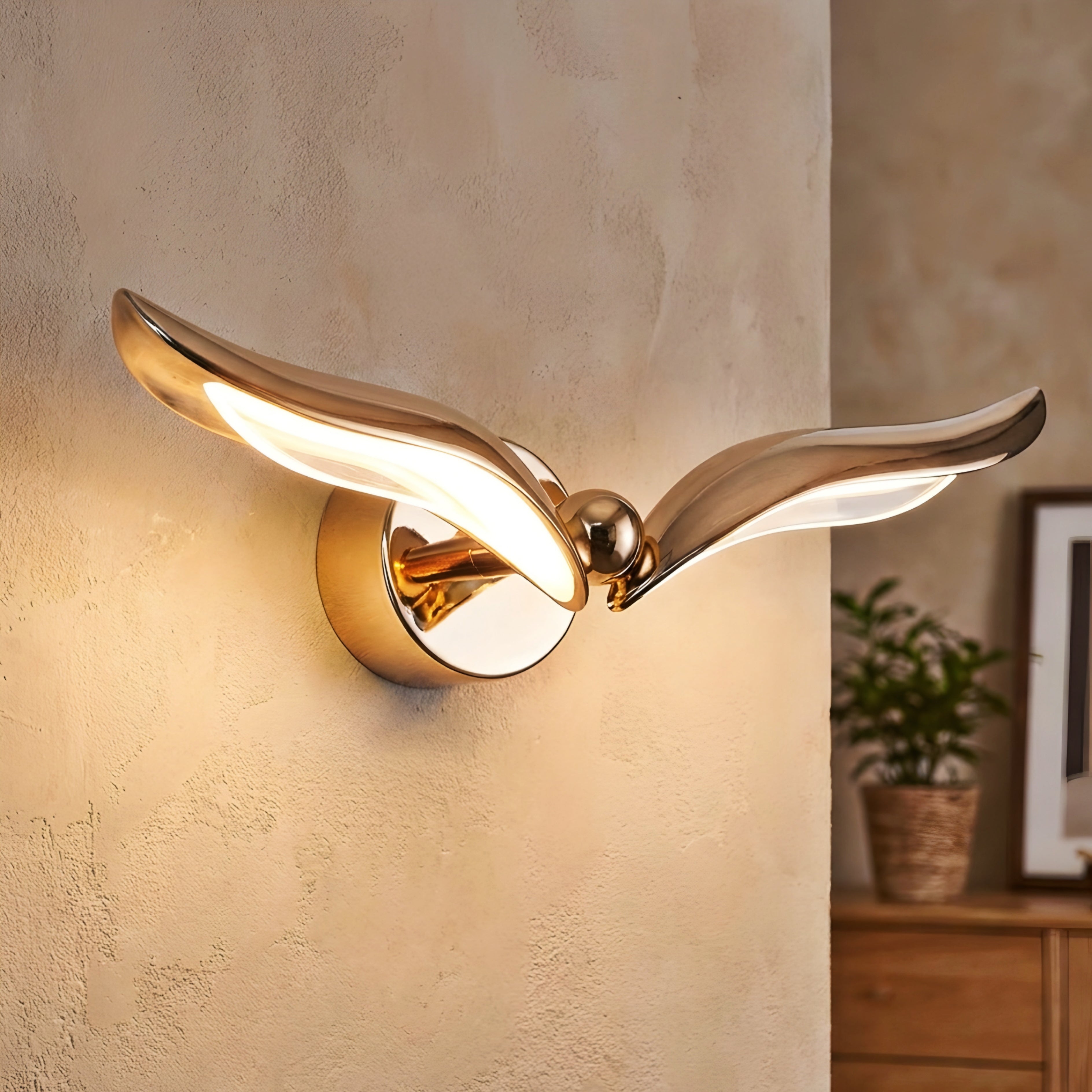 Aldaris Seagull Wall Sconce – Rose Gold Metal Bird Decorative Lighting Living Room Bedroom Entryway