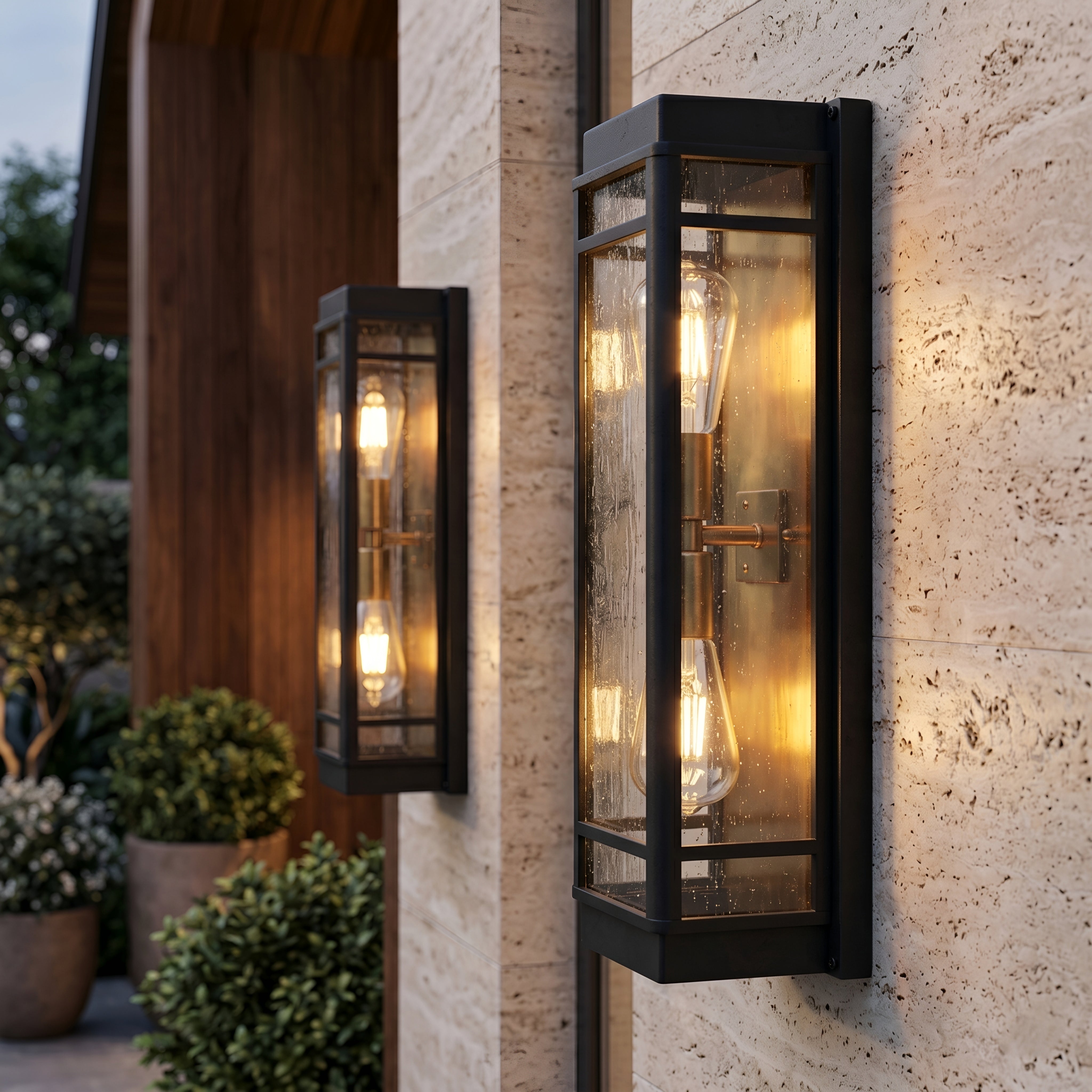 Cagaris Frame Wall Sconce – Outdoor Black Metal Glass Cage Decorative Lighting Patio Entryway