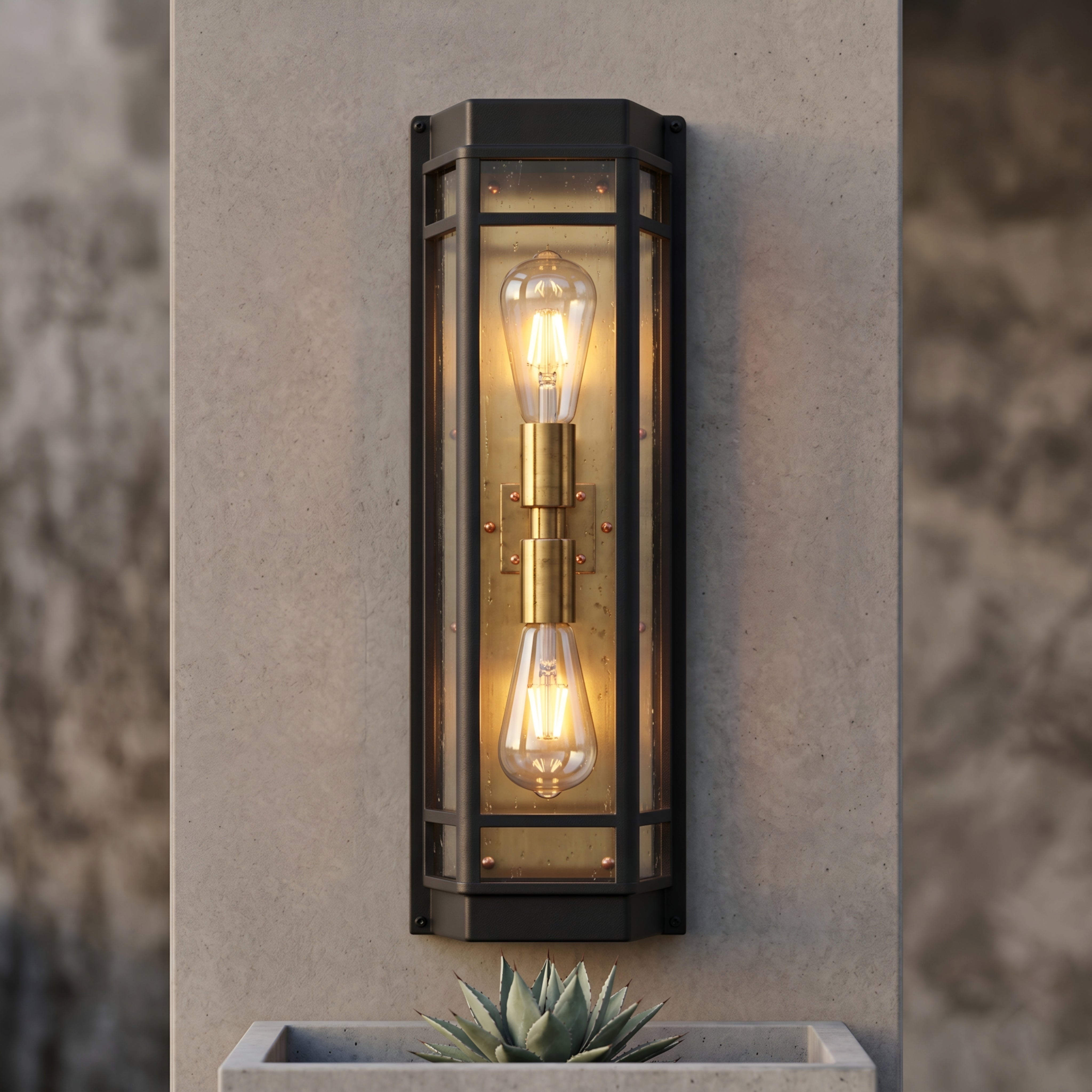 Cagaris Frame Wall Sconce – Outdoor Black Metal Glass Cage Decorative Lighting Patio Entryway