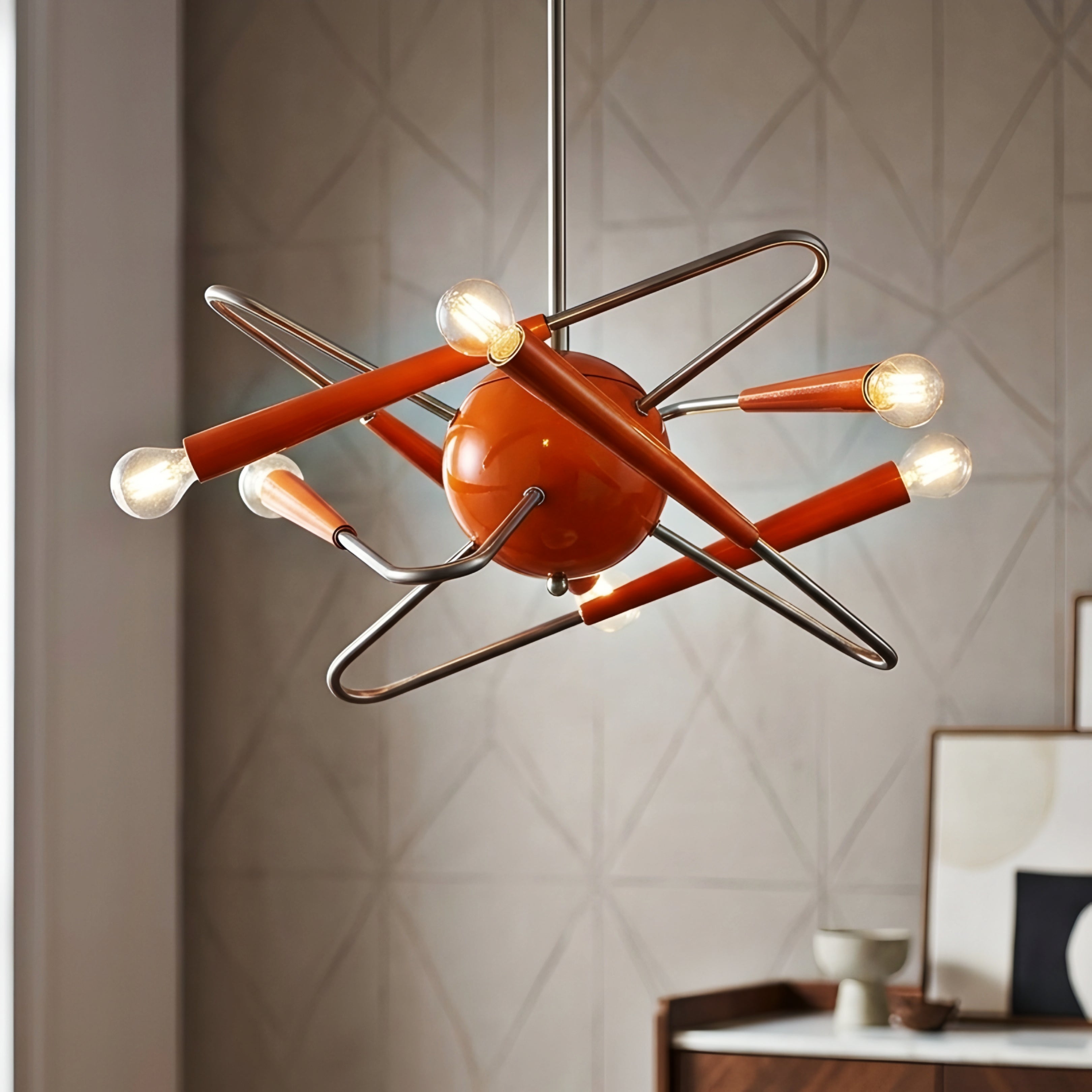 Vexaro Sputnik Pendant Light – Mid Century Modern Chandelier Orange Dining Room Living Room Ceiling Lighting