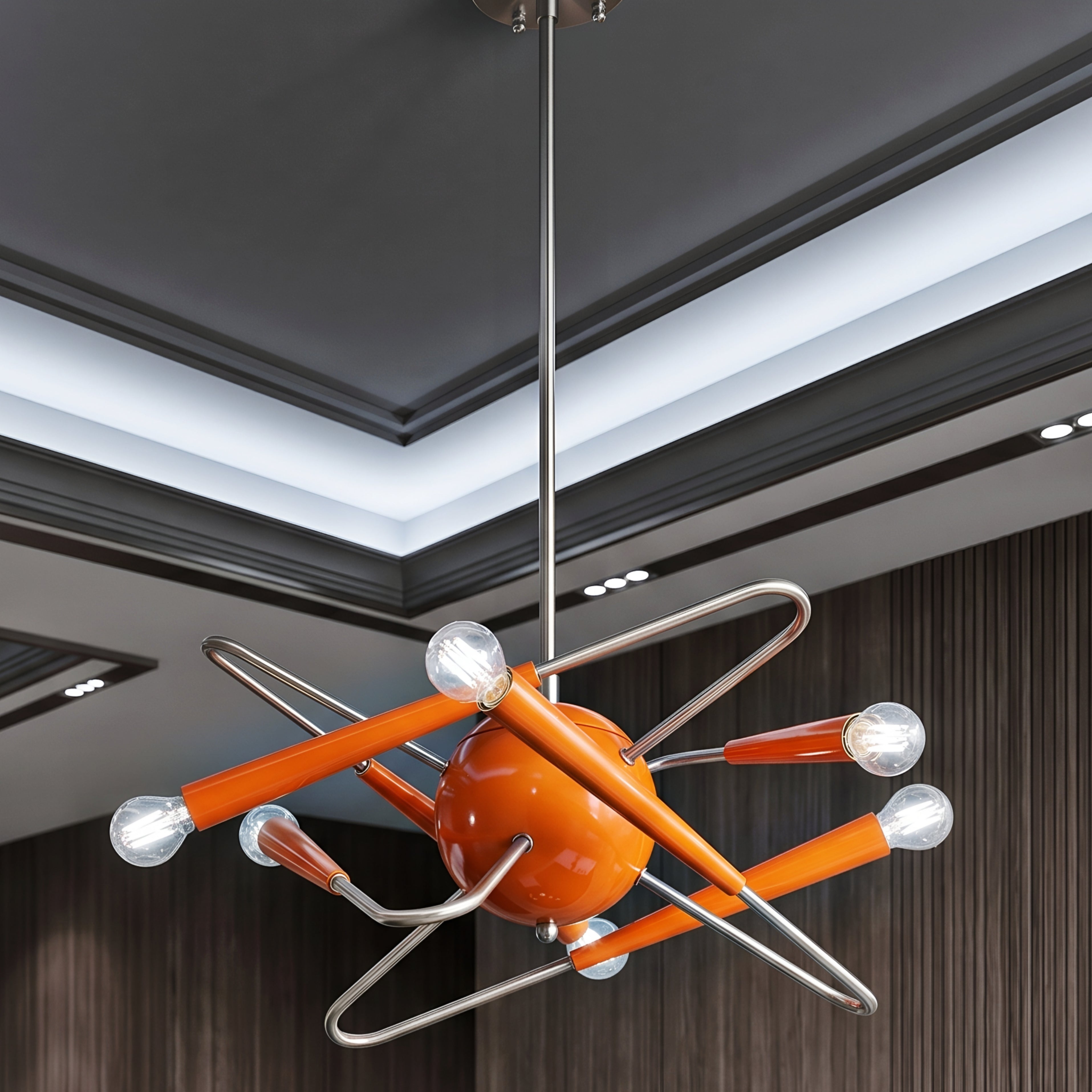 Vexaro Sputnik Pendant Light – Mid Century Modern Chandelier Orange Dining Room Living Room Ceiling Lighting