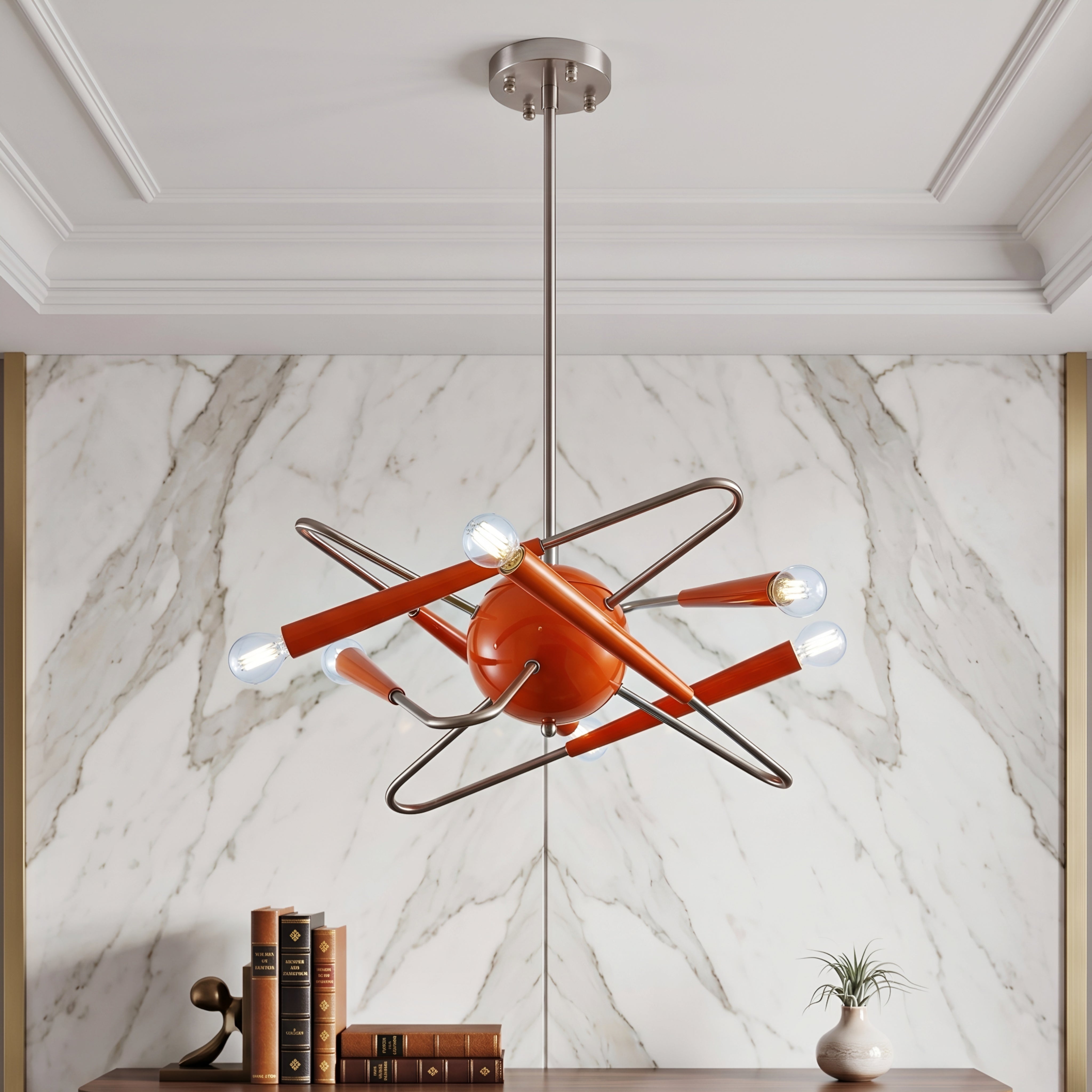 Vexaro Sputnik Pendant Light – Mid Century Modern Chandelier Orange Dining Room Living Room Ceiling Lighting