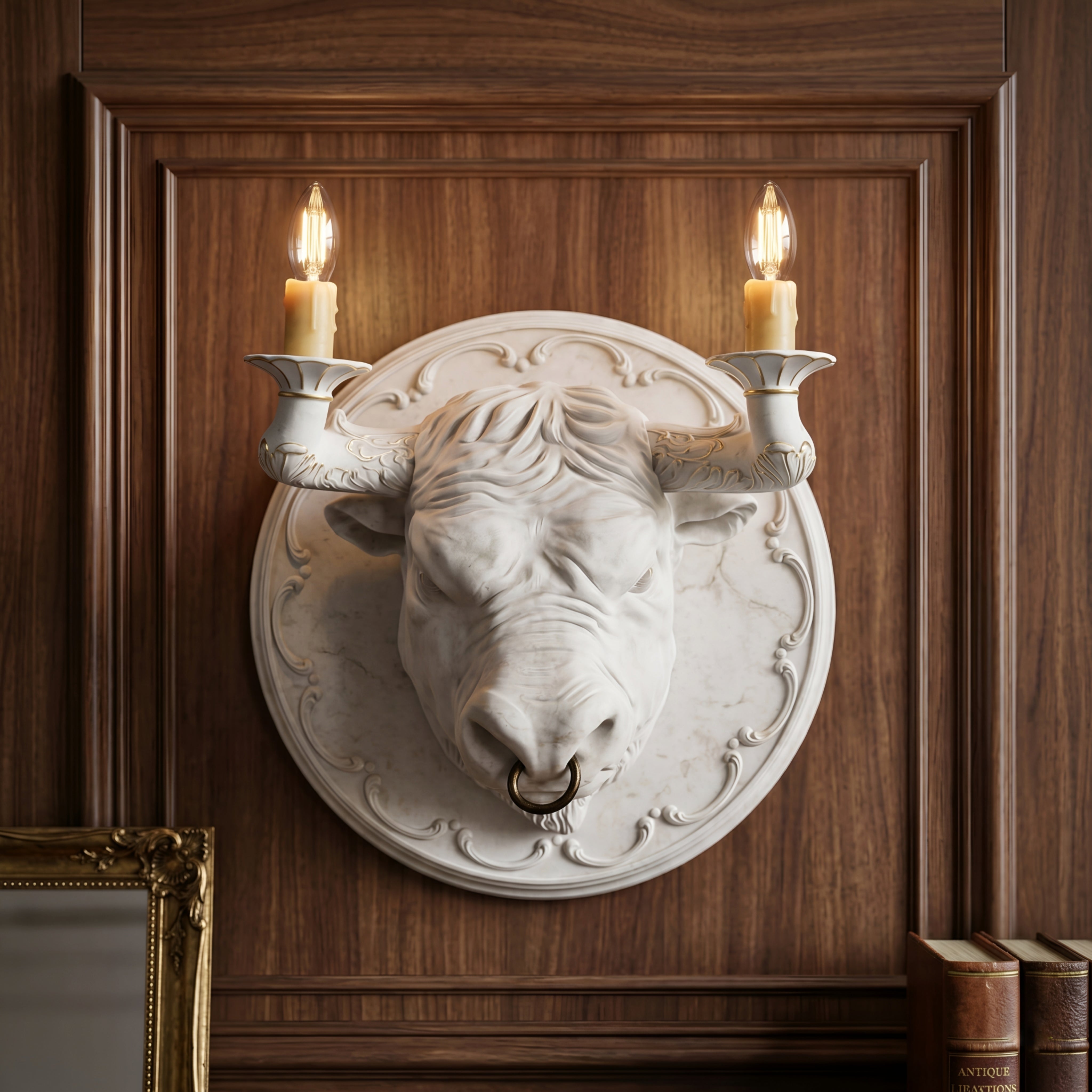 Torvion Bull Wall Sconce – Decorative Candle Holder Lighting Fixture Living Room Bedroom Black Resin