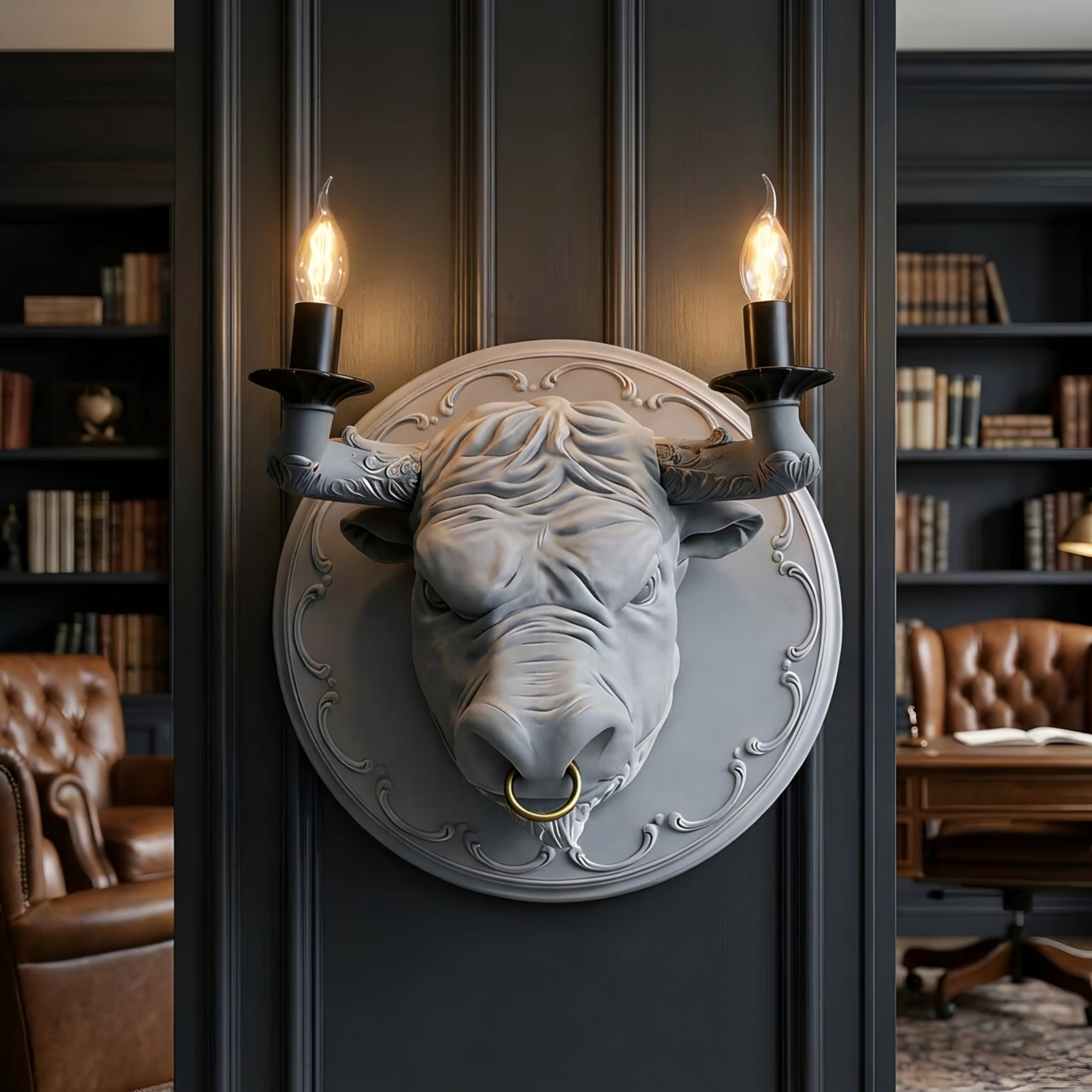 Torvion Bull Wall Sconce – Decorative Candle Holder Lighting Fixture Living Room Bedroom Black Resin