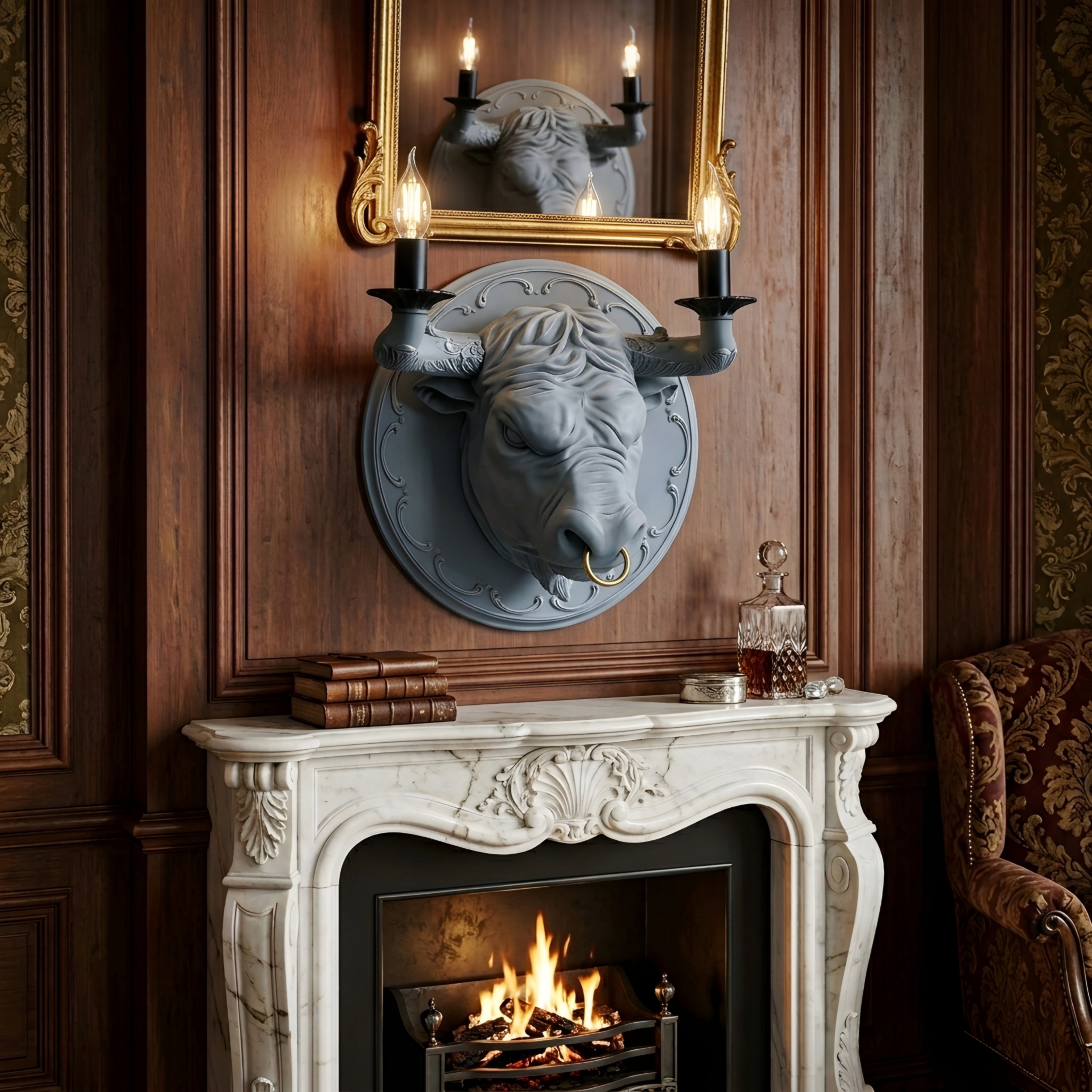 Torvion Bull Wall Sconce – Decorative Candle Holder Lighting Fixture Living Room Bedroom Black Resin