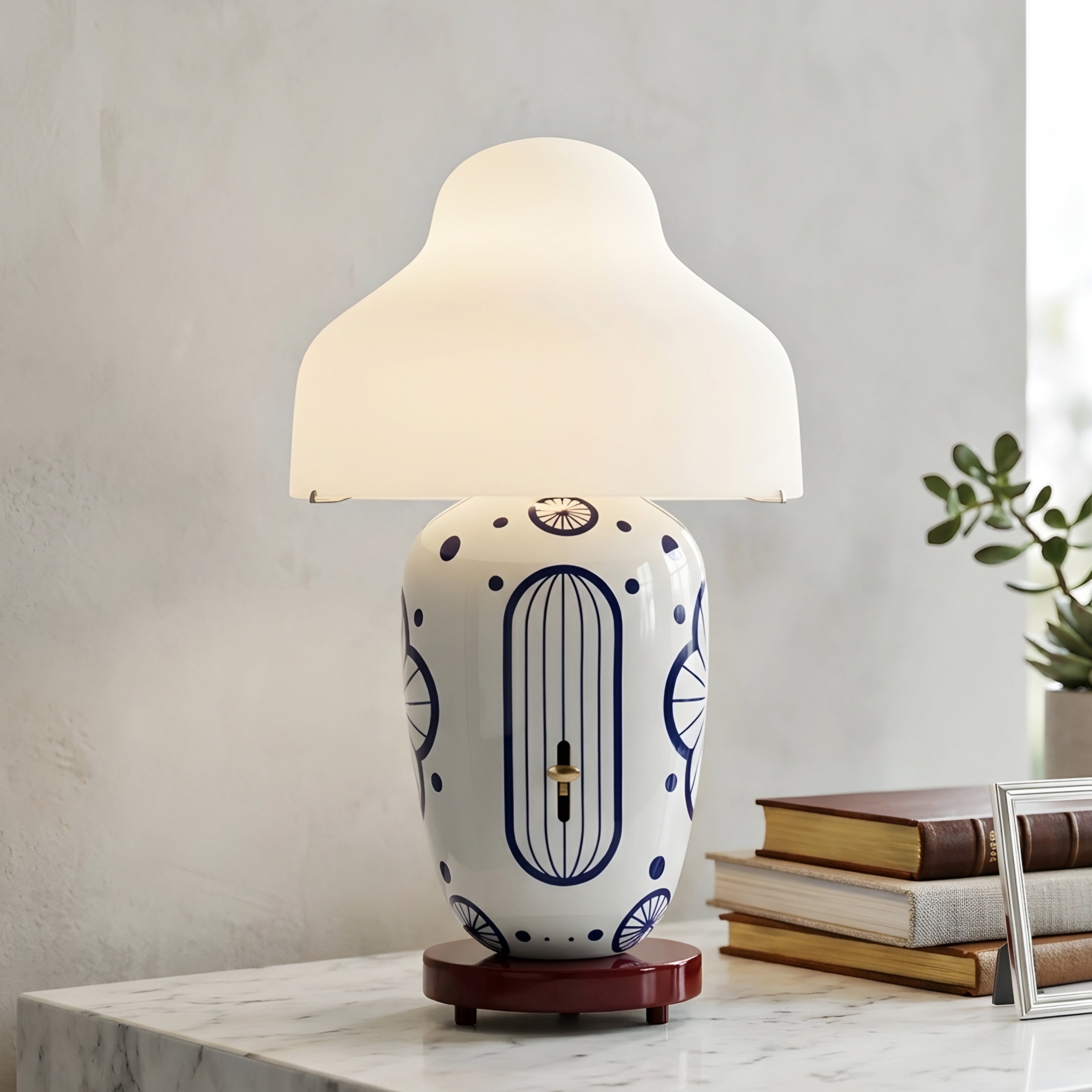 Lorvex Table Lamp – Ceramic Blue White Decorative Living Room Bedroom Hand Painted Ginger Jar