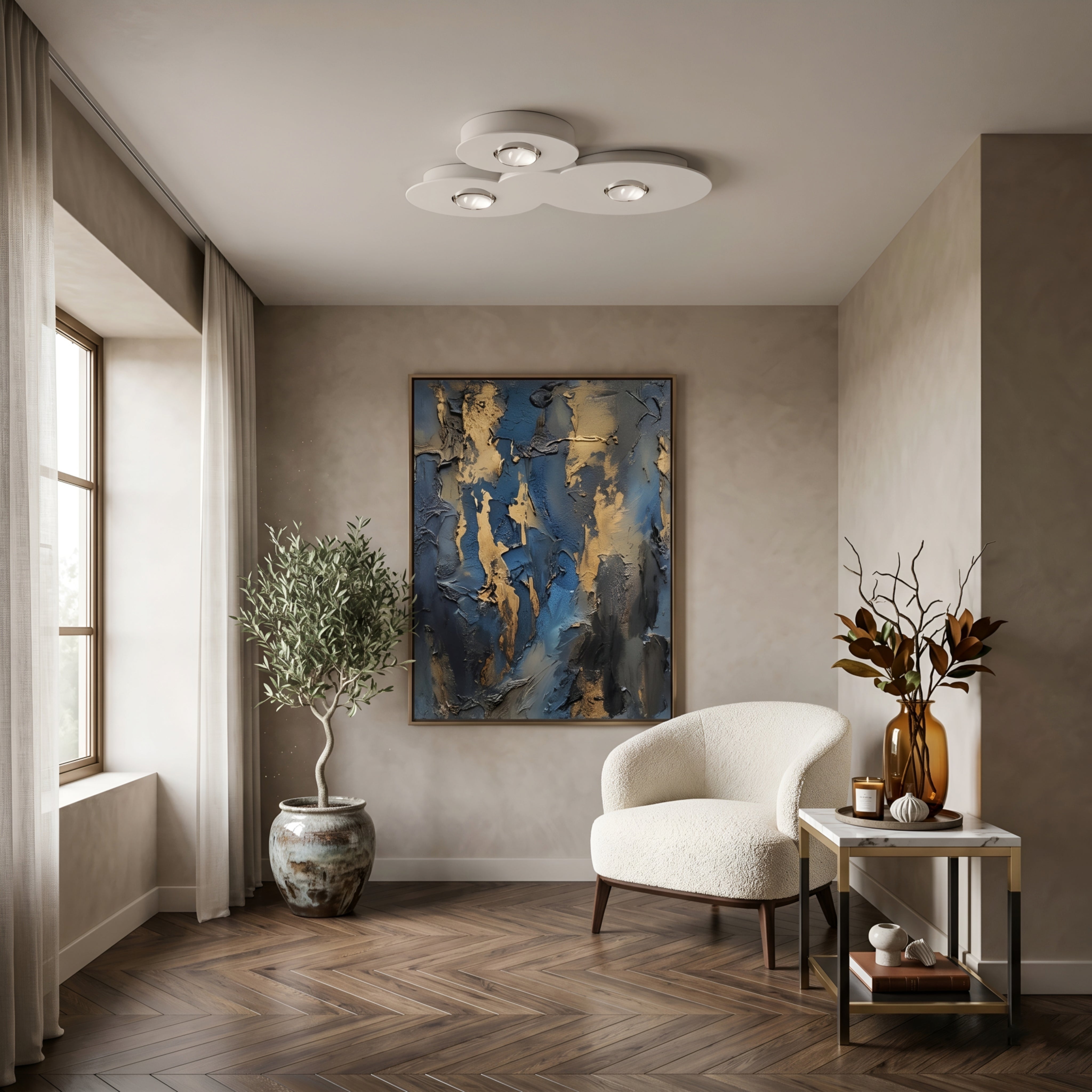 Orbix Tri Ceiling Light – LED Modern Flush Mount Adjustable Disc Black Chrome Kitchen Living Room