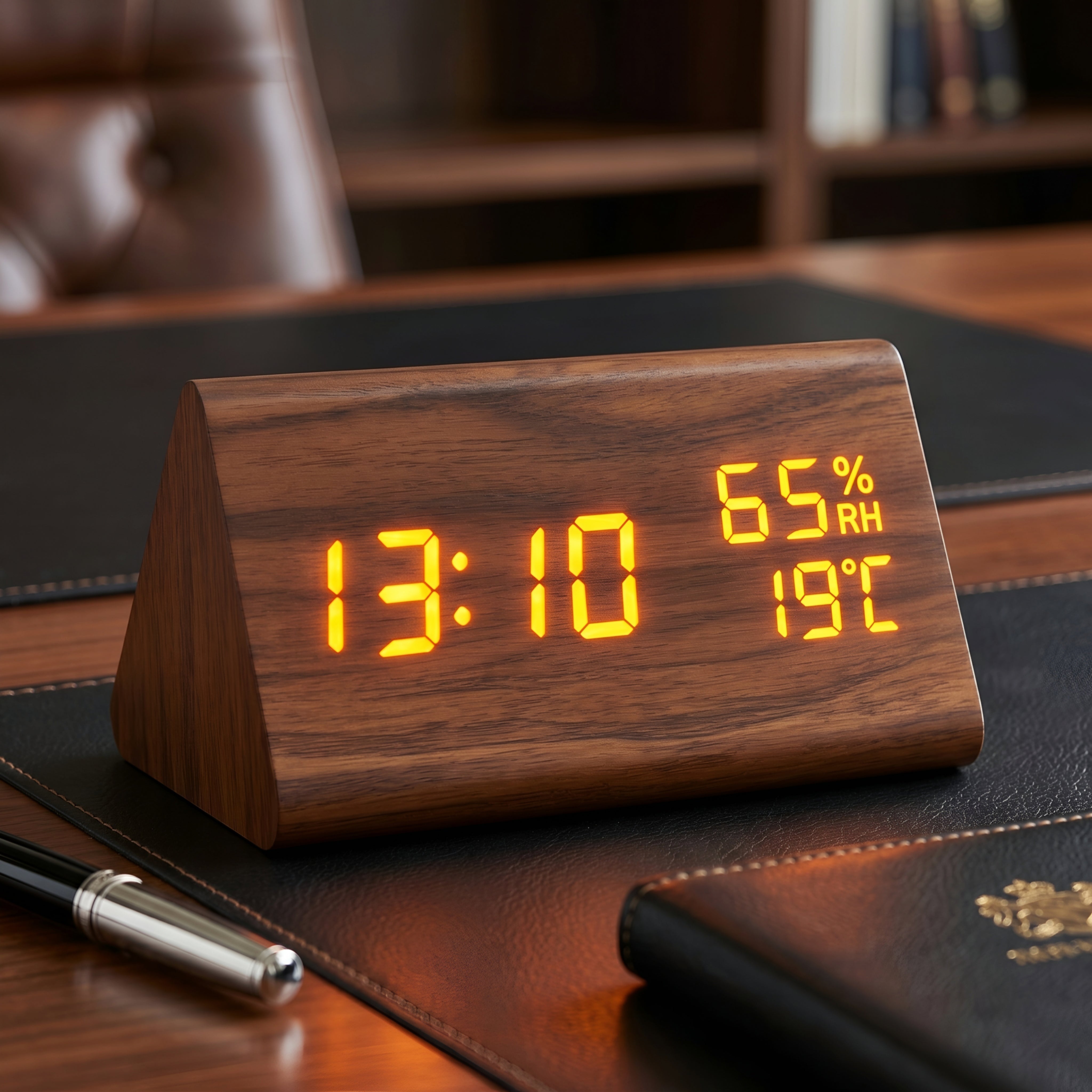 Creston Digital Alarm Clock – LED Wood Grain Temperature Display Bedroom Nightstand Modern Desk Clock