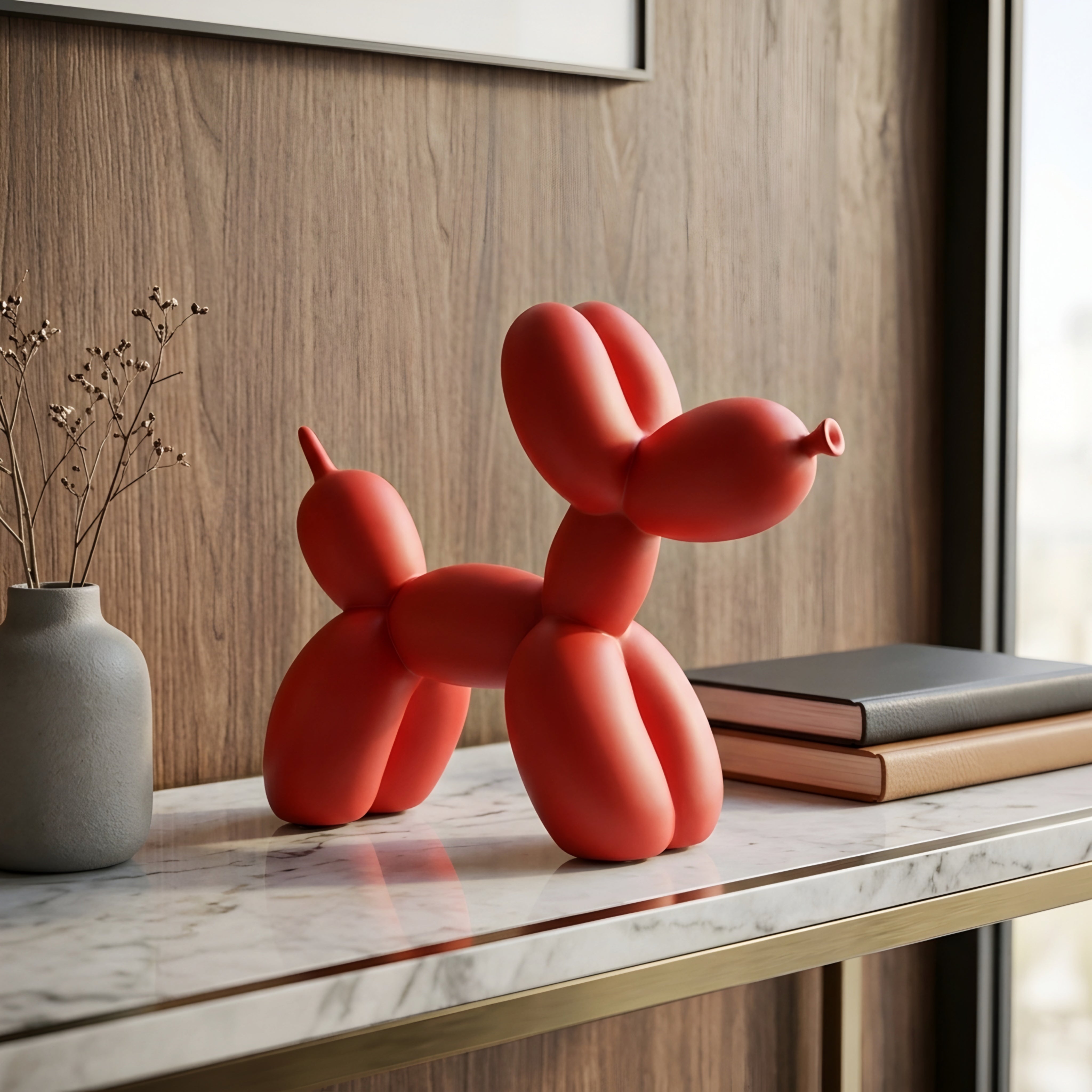 Ballooni Pup Sculpture – Modern Balloon Dog Decorative Art Figurine Living Room Bedroom Shelf Decor
