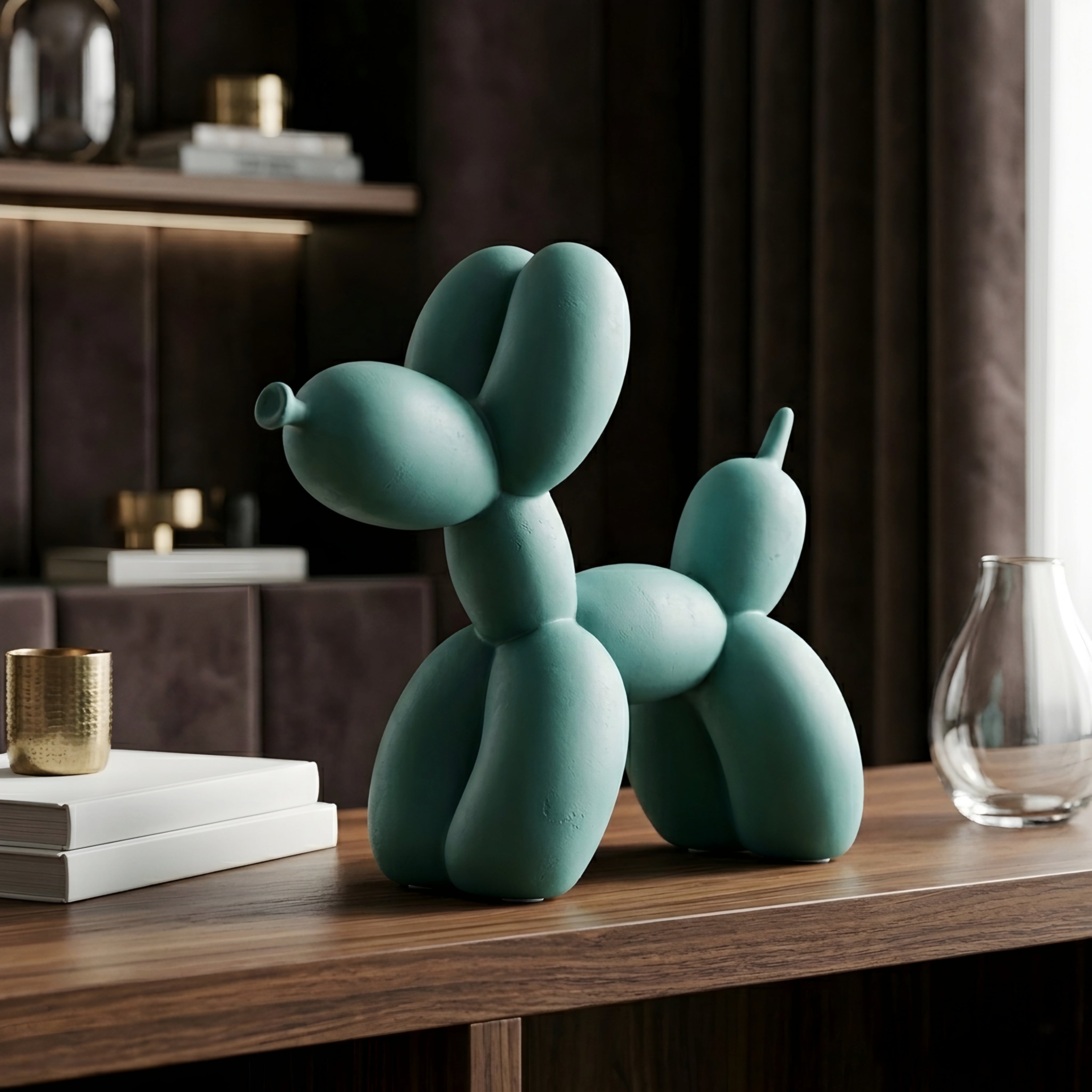 Ballooni Pup Sculpture – Modern Balloon Dog Decorative Art Figurine Living Room Bedroom Shelf Decor