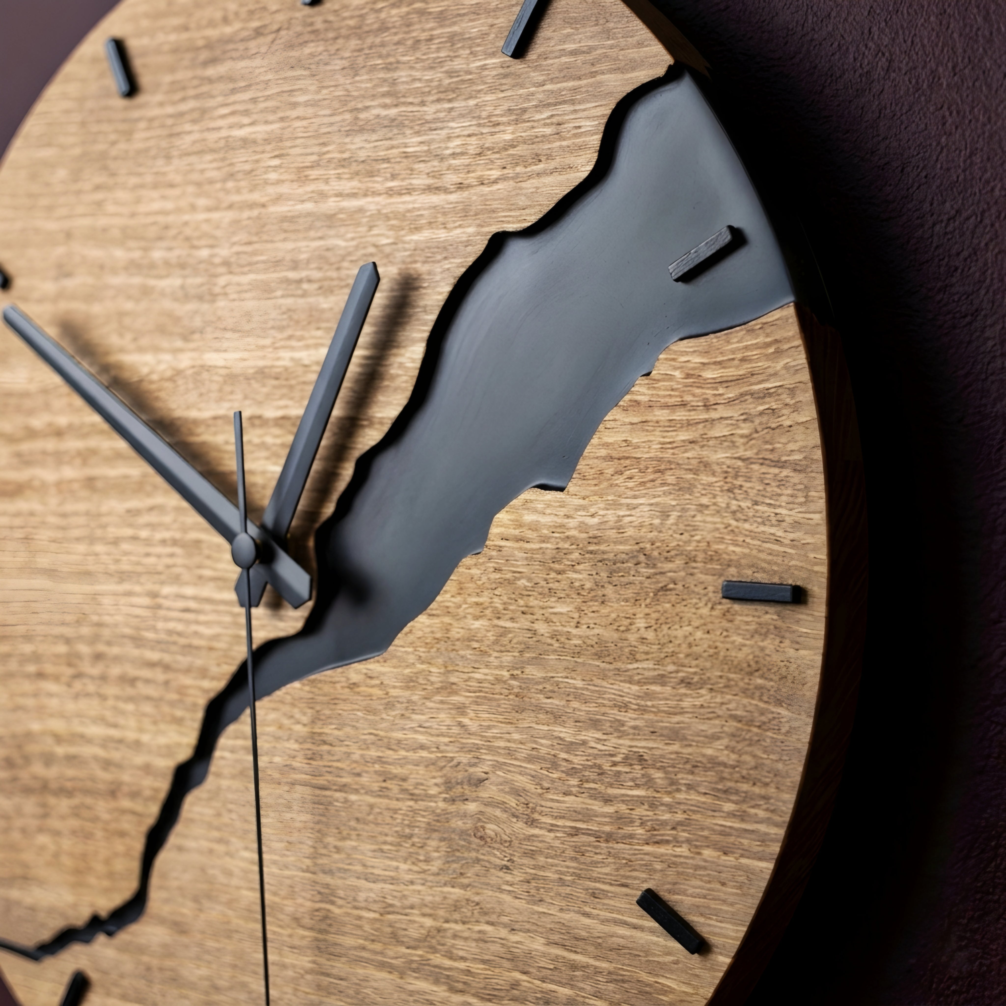 Rivven Wood Wall Clock – Modern Minimalist Round Natural Oak Black Silhouette Decorative Living Room