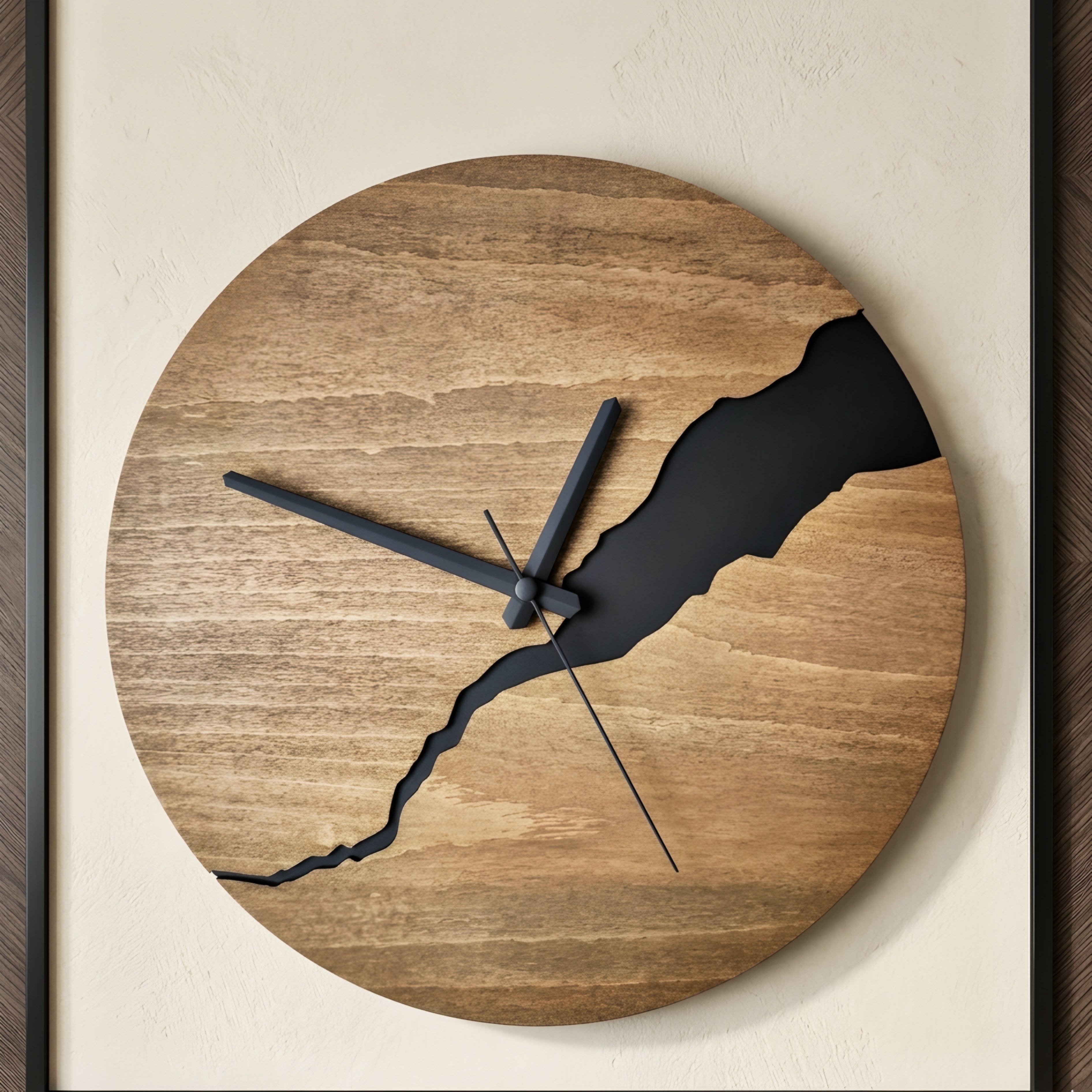 Rivven Wood Wall Clock – Modern Minimalist Round Natural Oak Black Silhouette Decorative Living Room
