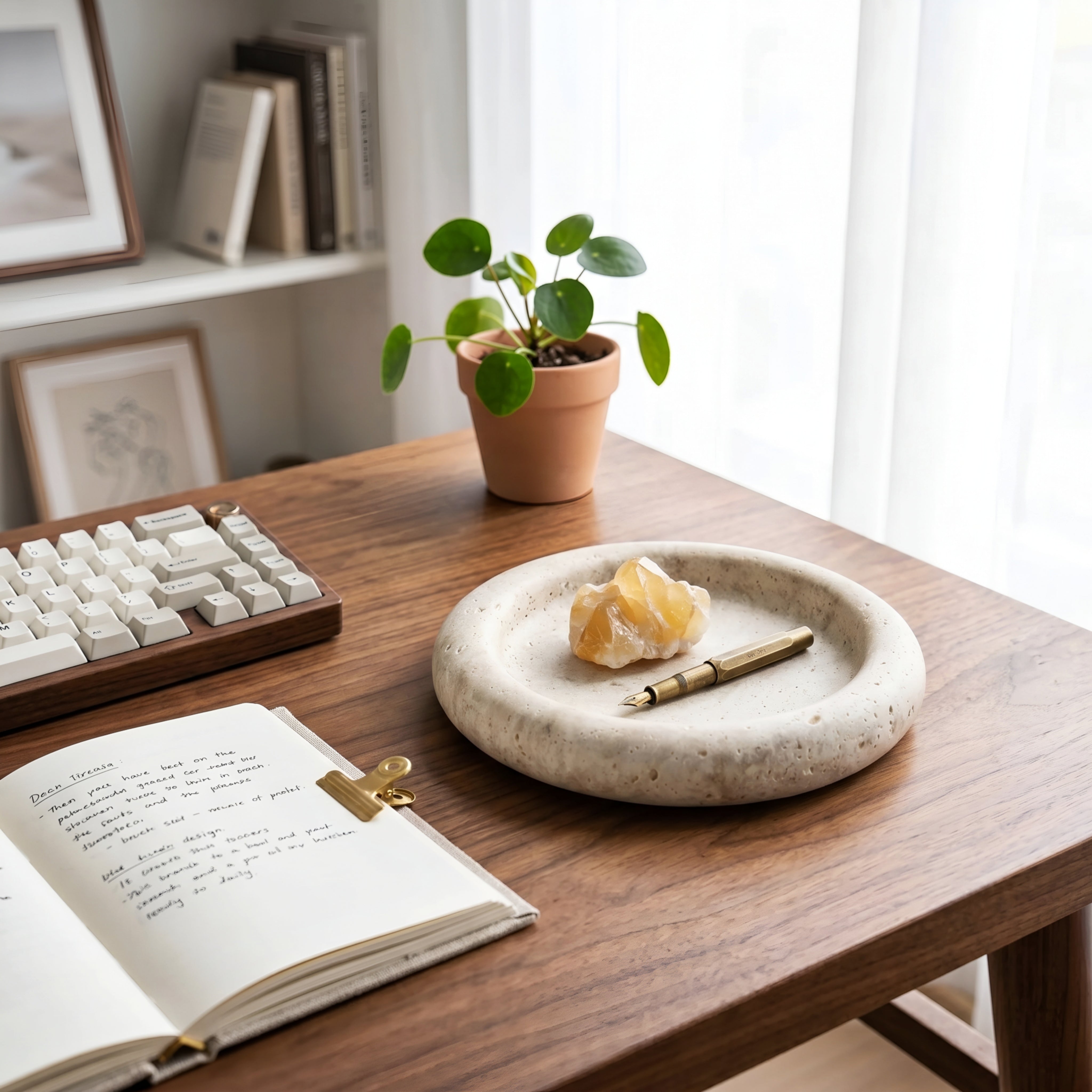 Circulus Stone Tray – Round Travertine Decorative Catchall Dish Minimalist Marble Entryway Jewelry Holder
