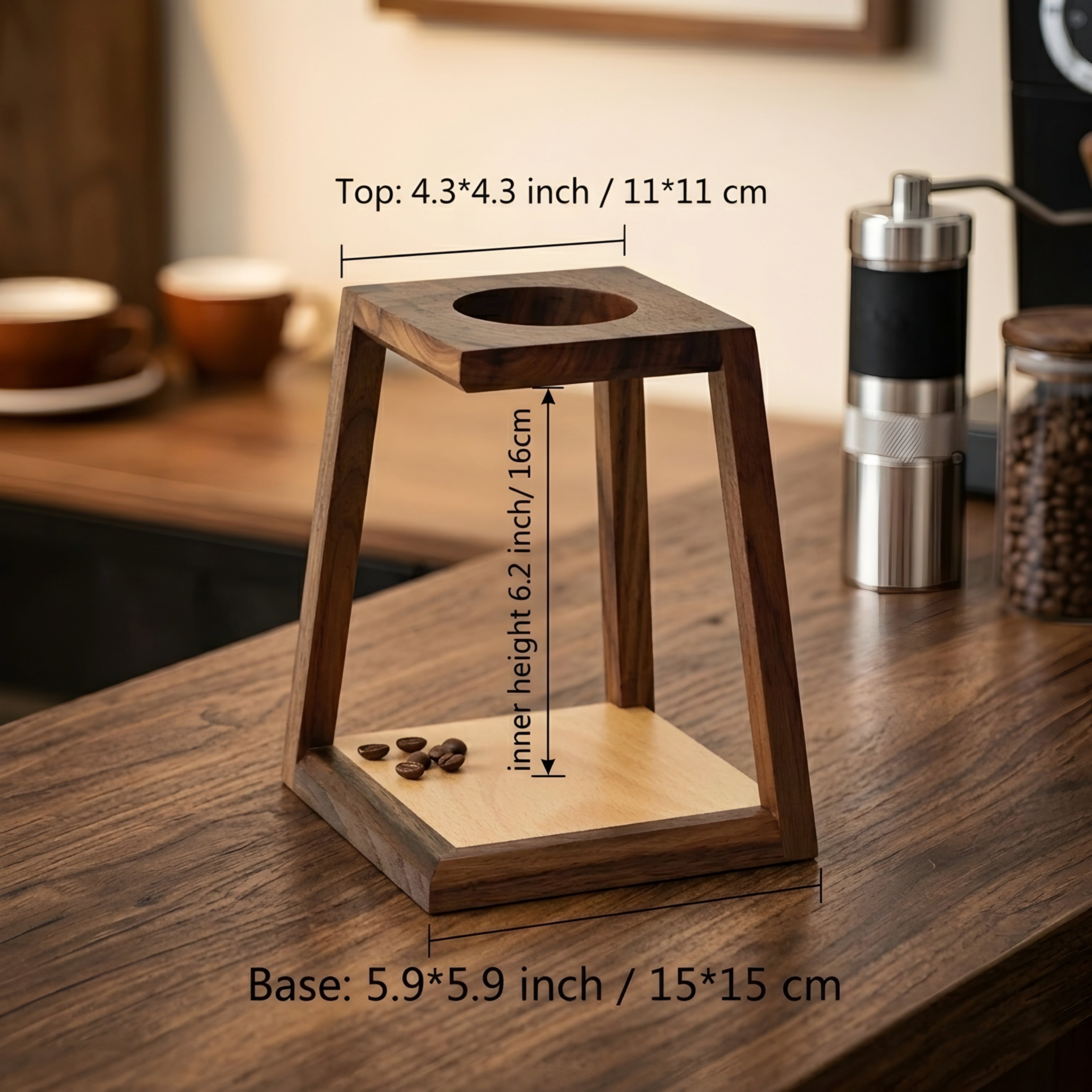 Grivale Pour Over Coffee Stand – Walnut Wood Ceramic Dripper Station Kitchen Counter Decor