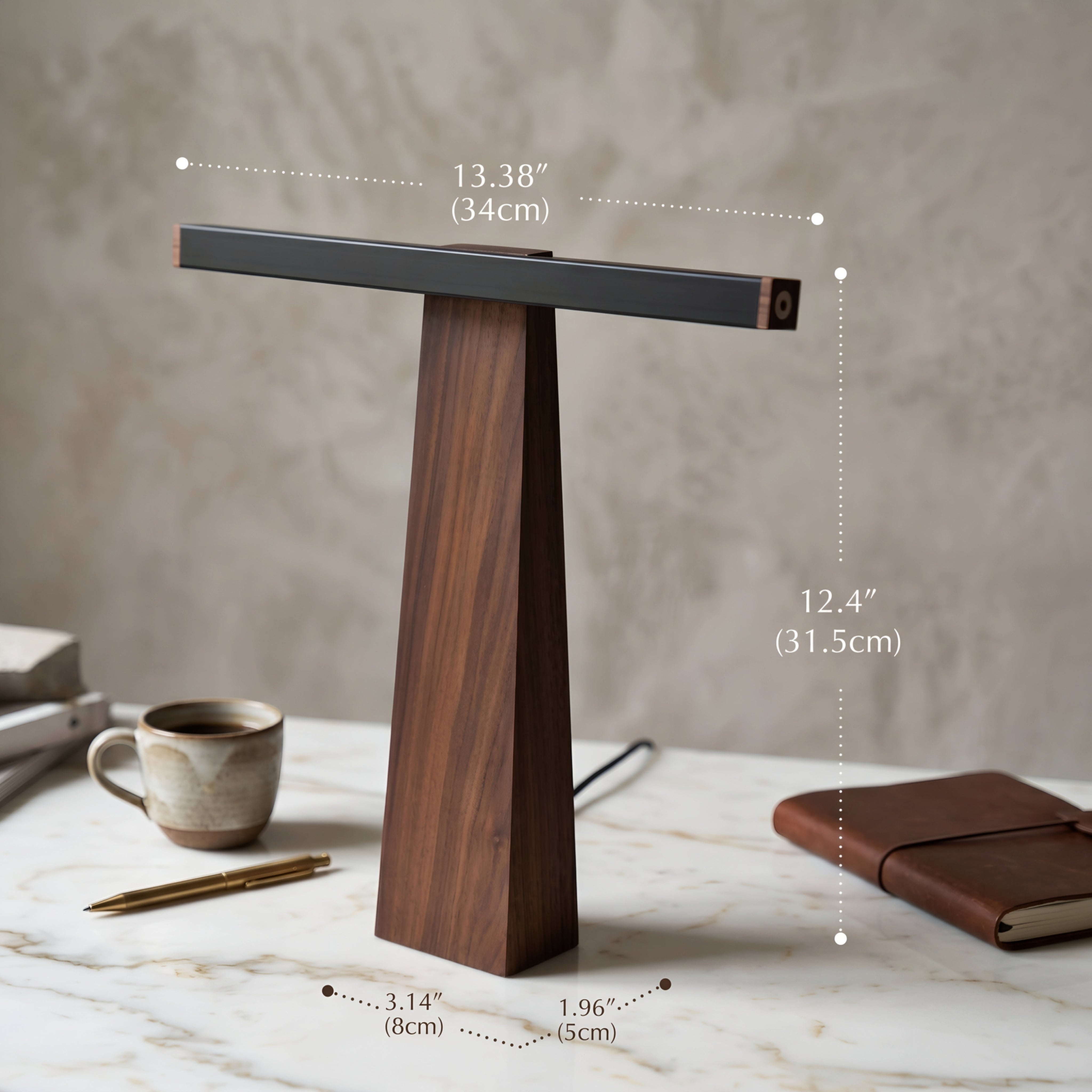 Galdren Desk Lamp – LED Modern Walnut Wood Table Light Office Bedroom Living Room Minimalist Lighting