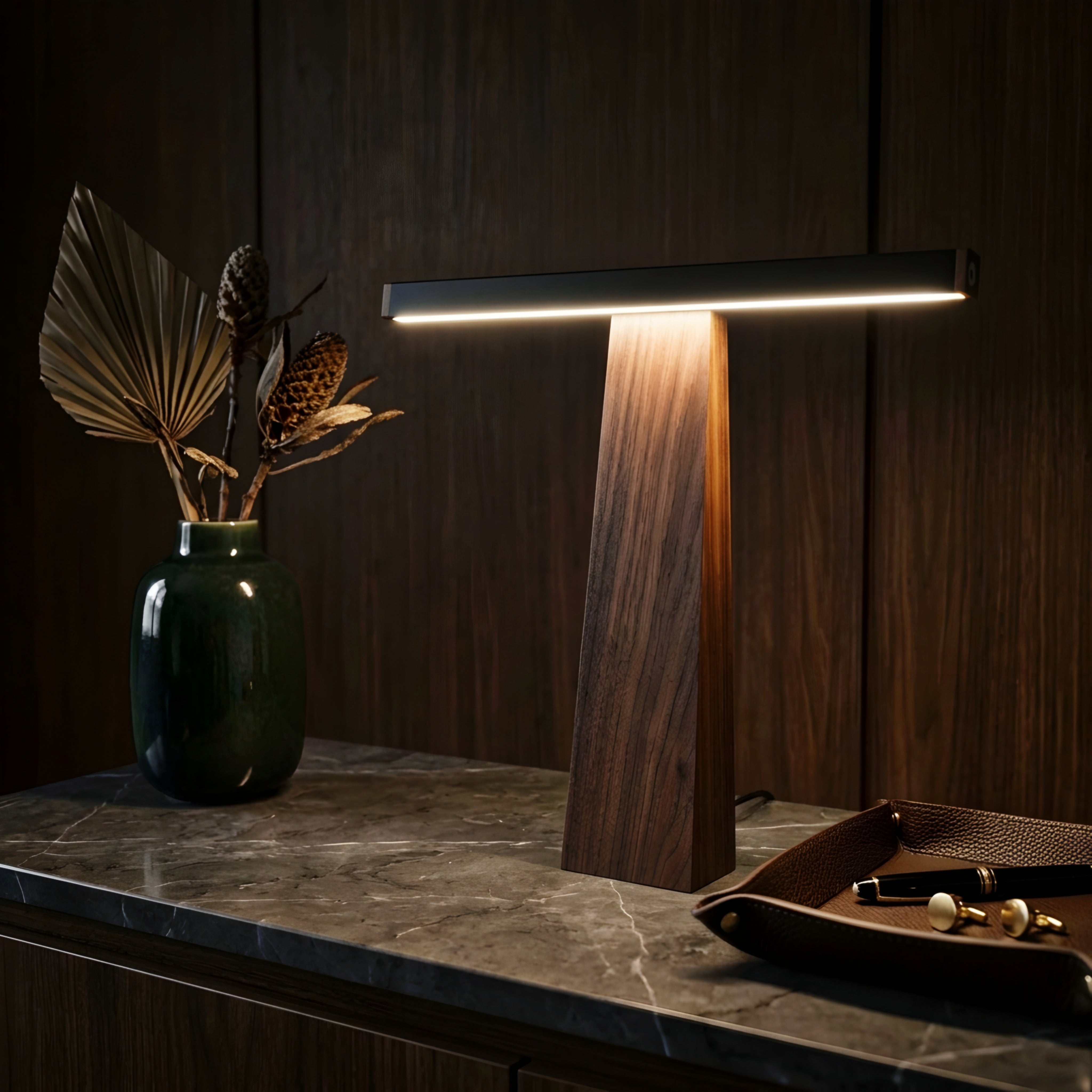 Galdren Desk Lamp – LED Modern Walnut Wood Table Light Office Bedroom Living Room Minimalist Lighting