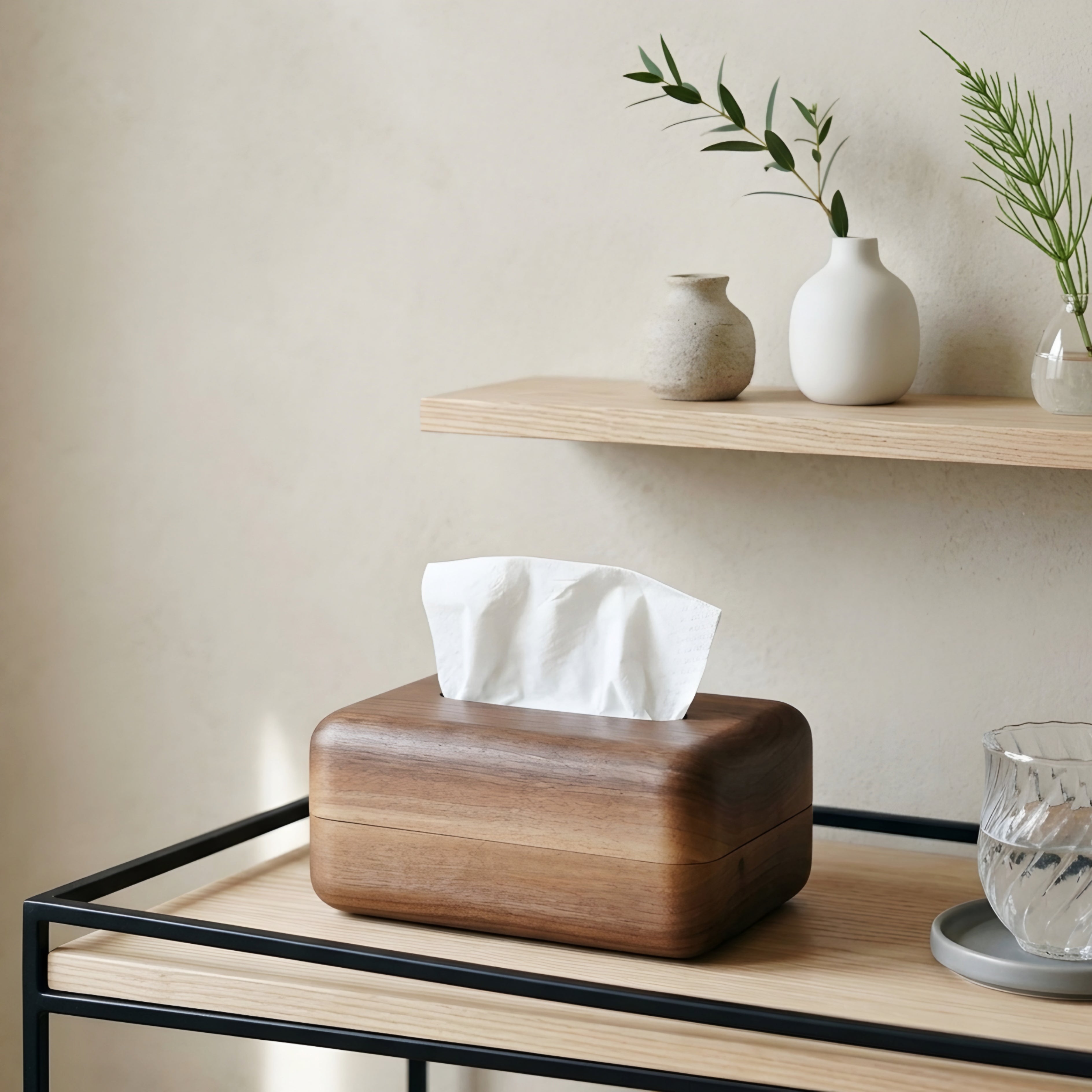 Havren Wood Tissue Box – Walnut Solid Wood Rectangular Tissue Holder Magnetic Lid Minimalist Bathroom Bedroom