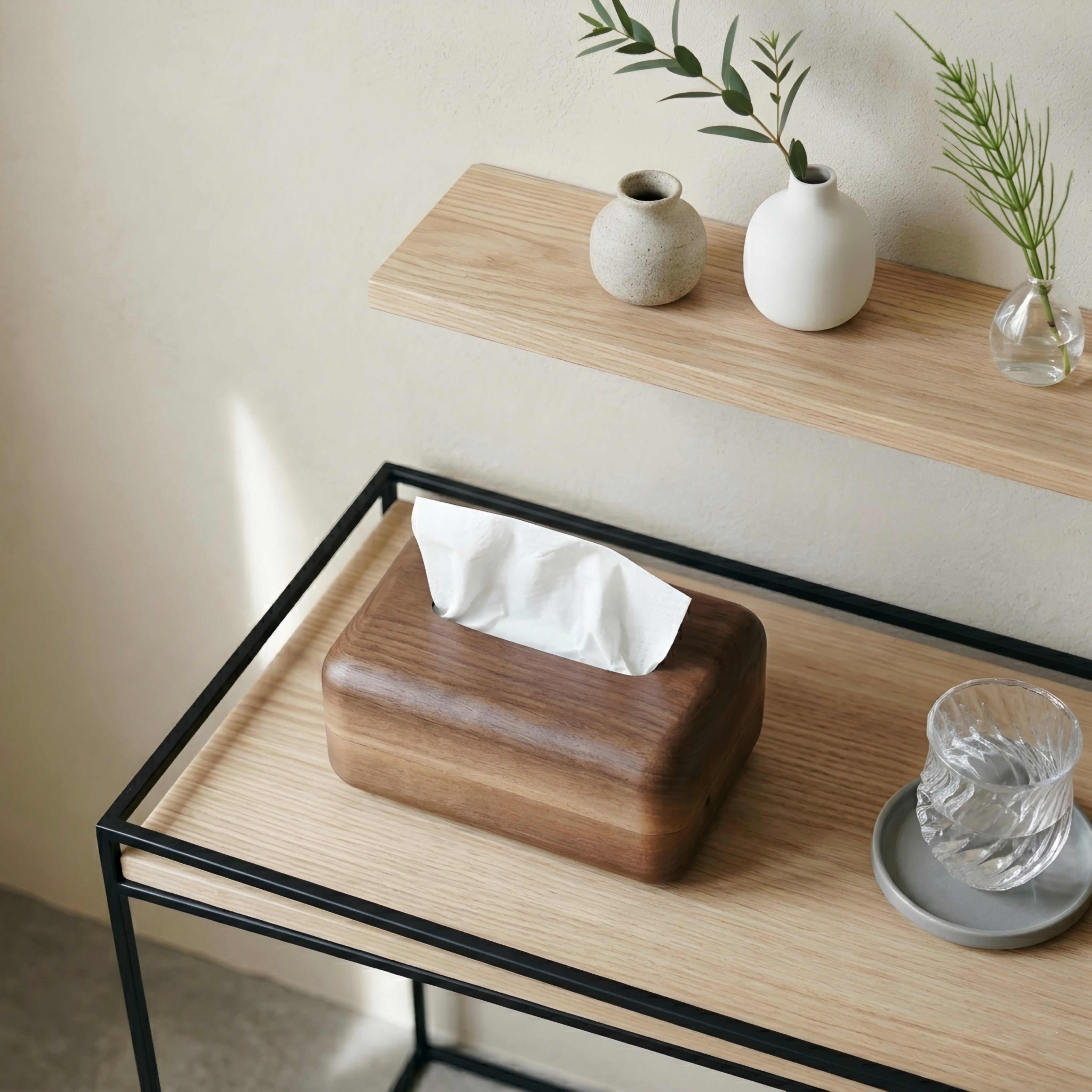 Havren Wood Tissue Box – Walnut Solid Wood Rectangular Tissue Holder Magnetic Lid Minimalist Bathroom Bedroom