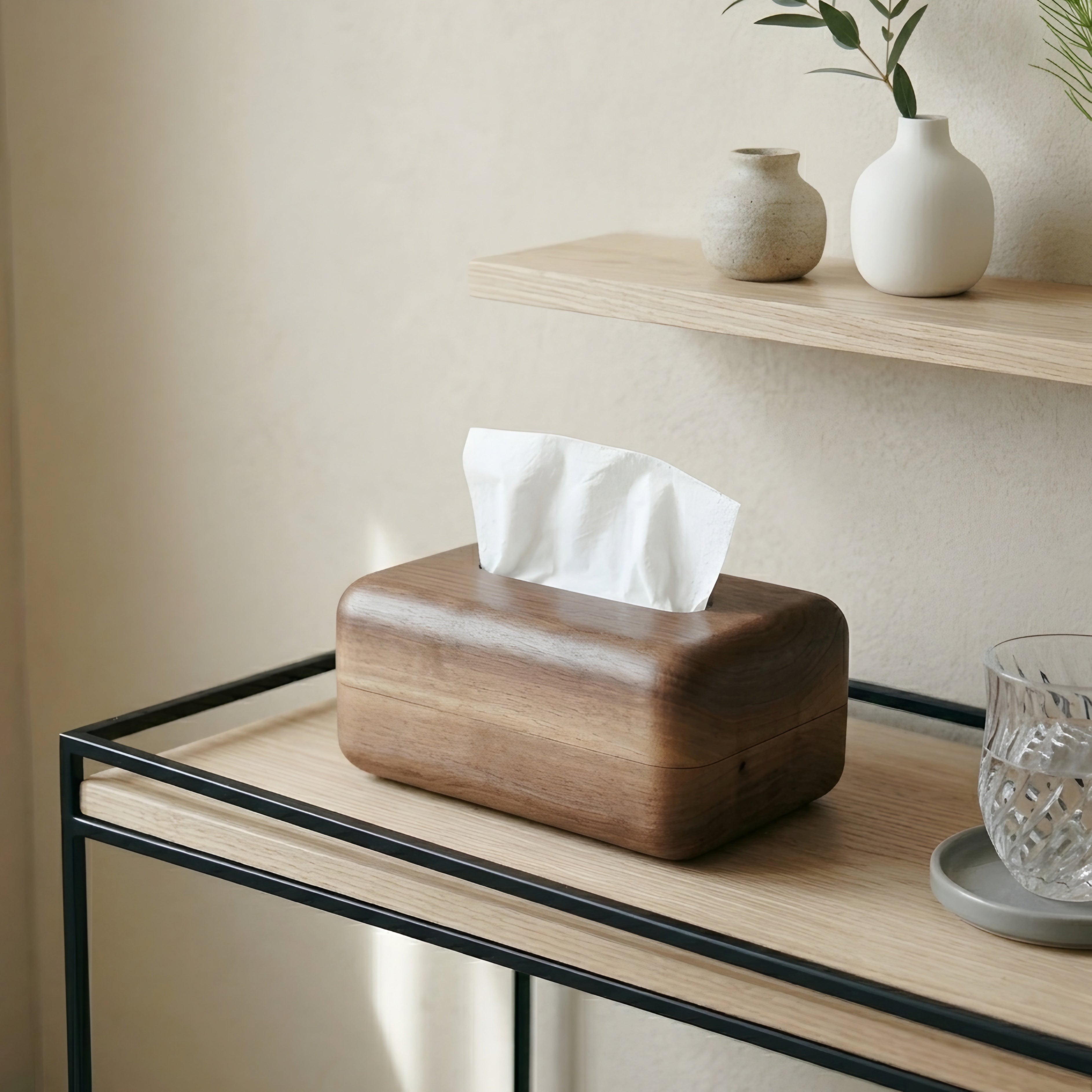 Havren Wood Tissue Box – Walnut Solid Wood Rectangular Tissue Holder Magnetic Lid Minimalist Bathroom Bedroom
