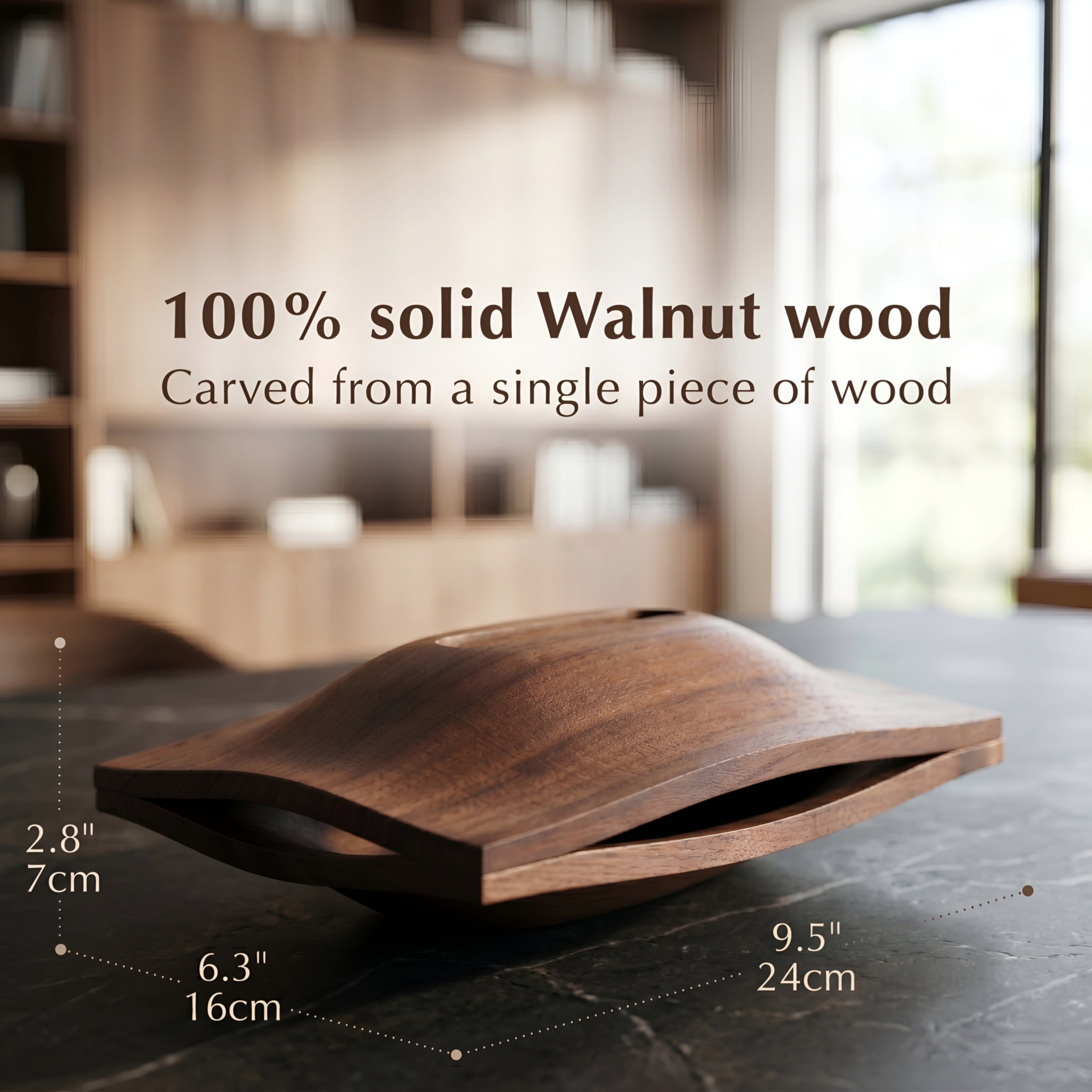 Corvex Walnut Tissue Box Cover – Sculptural Solid Wood Magnetic Holder Modern Living Room Bedroom Decor