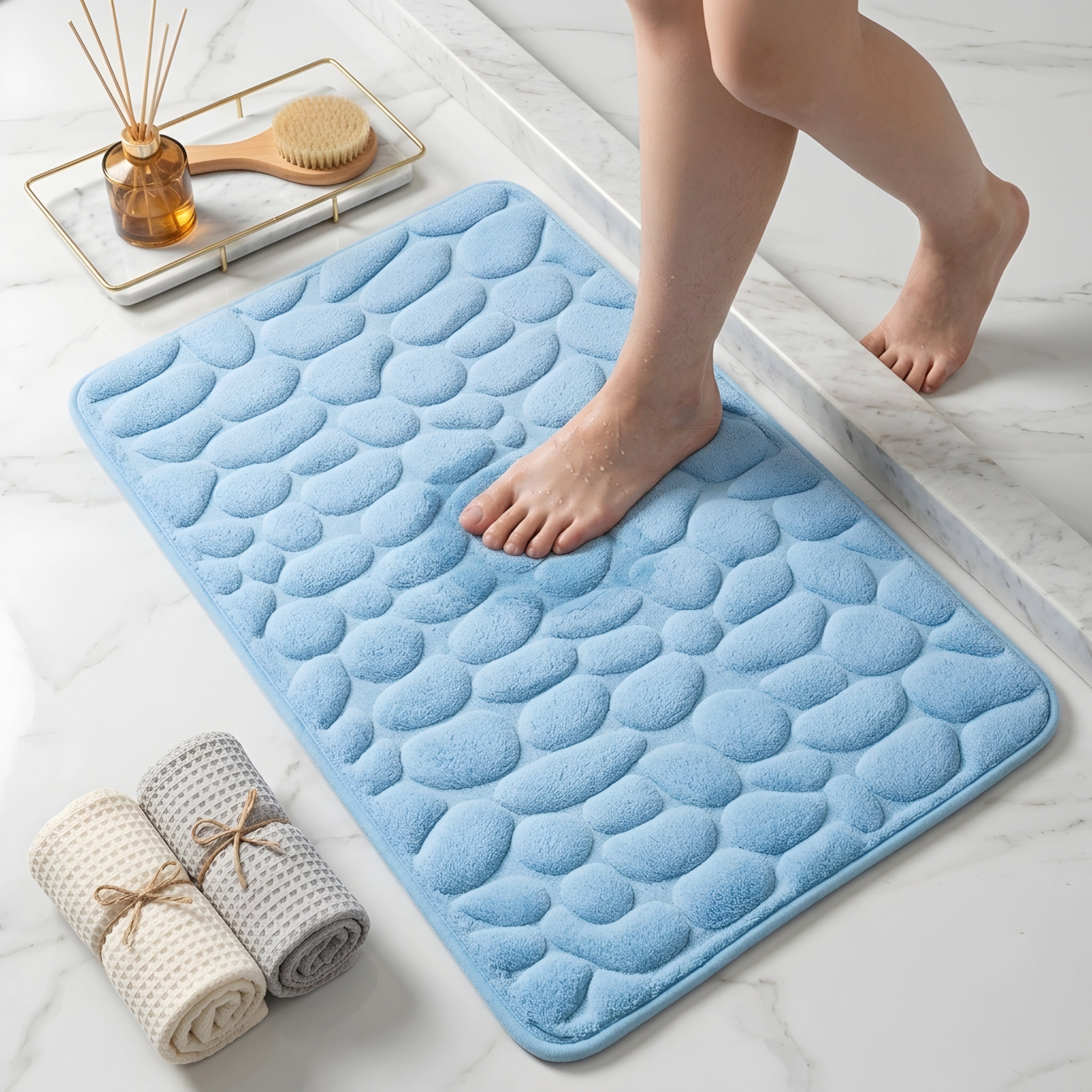 Cobblux Memory Foam Bath Mat – Soft Absorbent Quick Dry Bathroom Rug Black Non-Slip Shower Floor