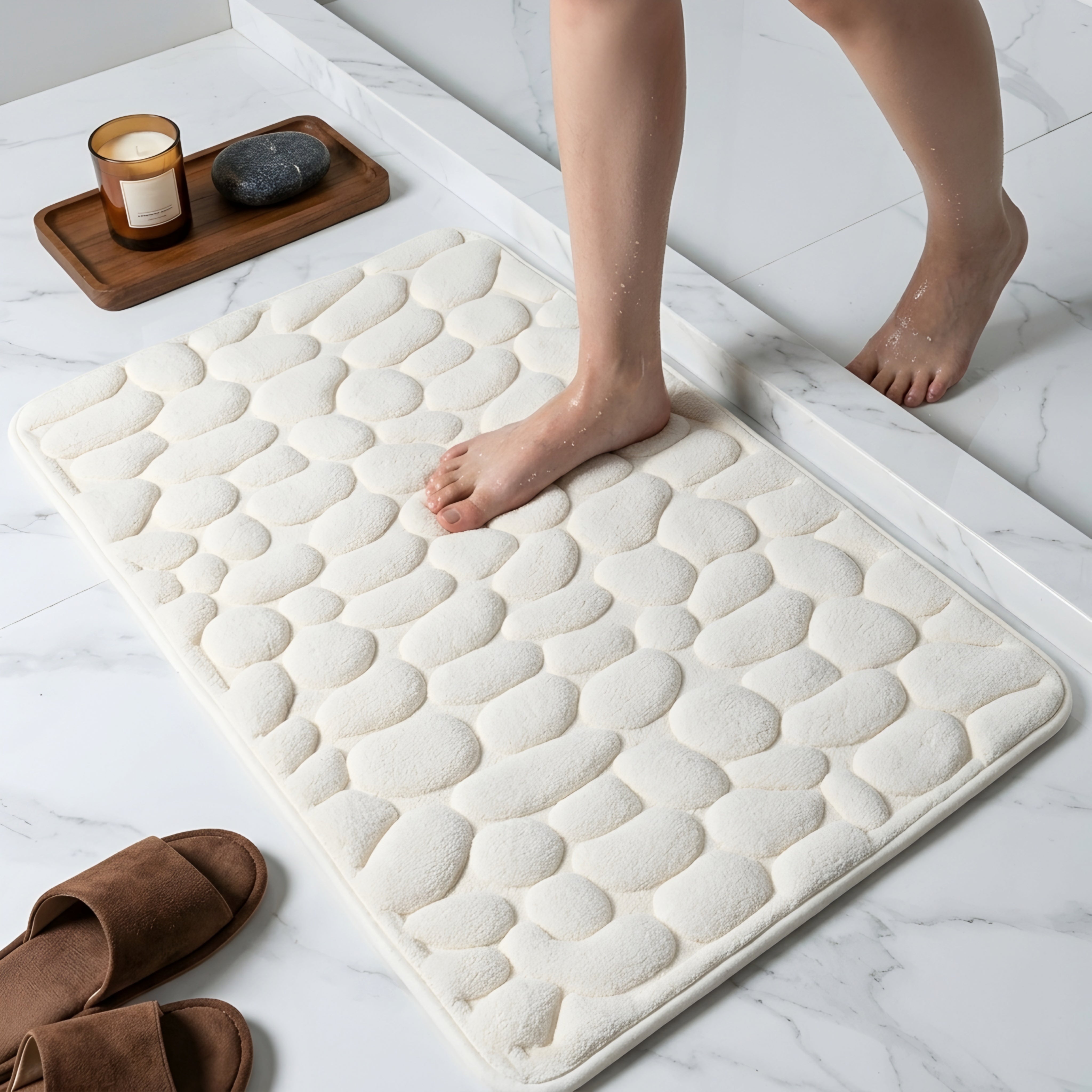 Cobblux Memory Foam Bath Mat – Soft Absorbent Quick Dry Bathroom Rug Black Non-Slip Shower Floor