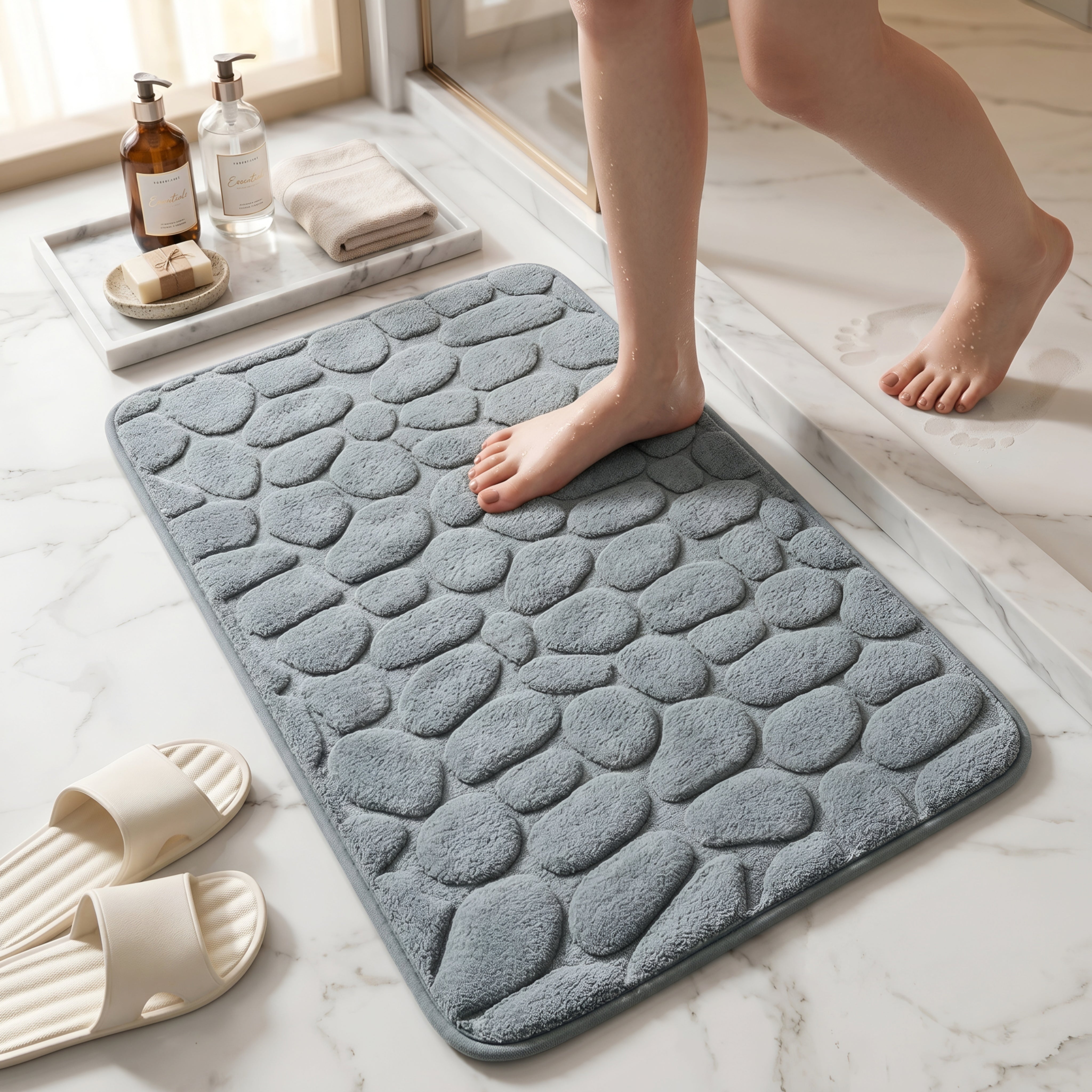 Cobblux Memory Foam Bath Mat – Soft Absorbent Quick Dry Bathroom Rug Black Non-Slip Shower Floor