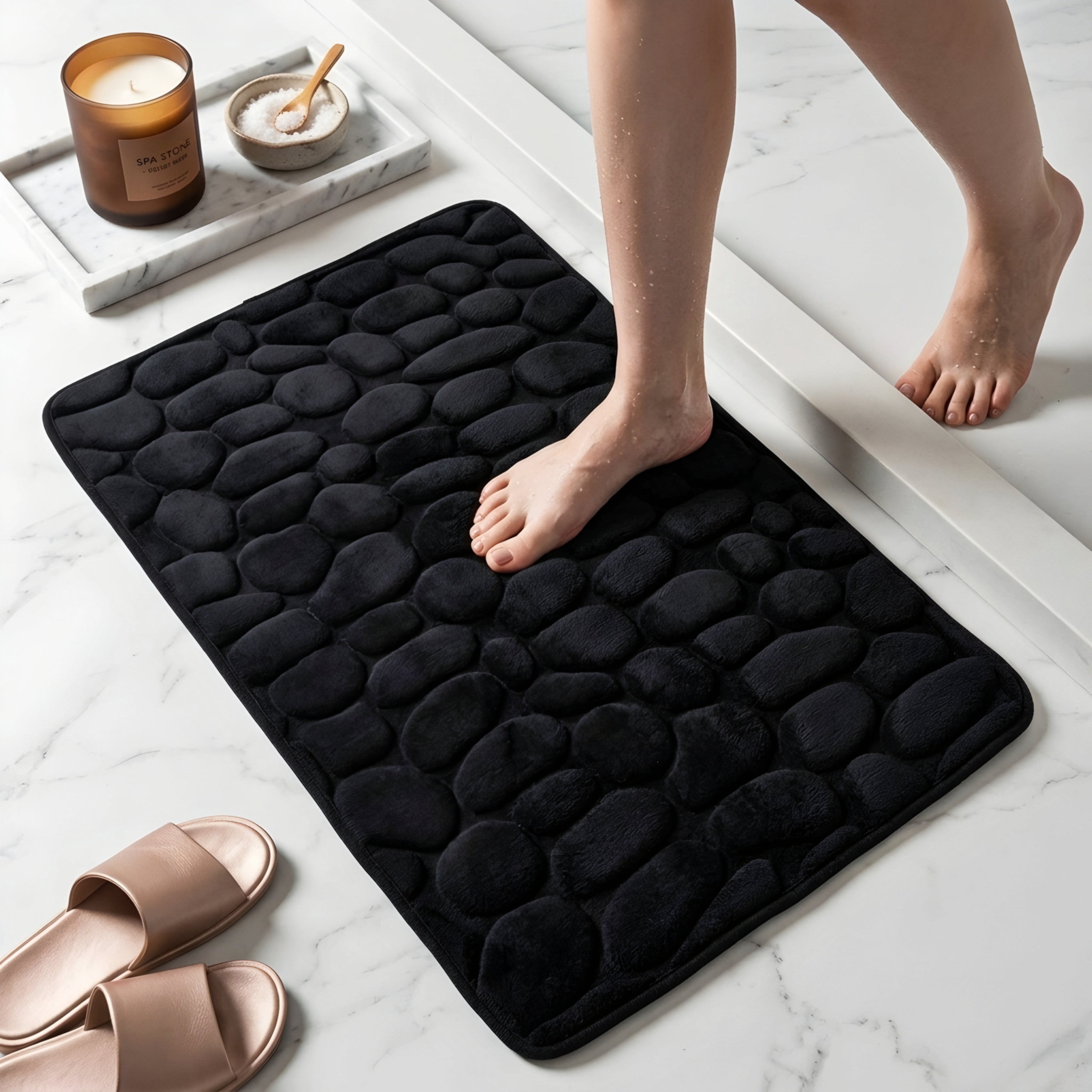 Cobblux Memory Foam Bath Mat – Soft Absorbent Quick Dry Bathroom Rug Black Non-Slip Shower Floor