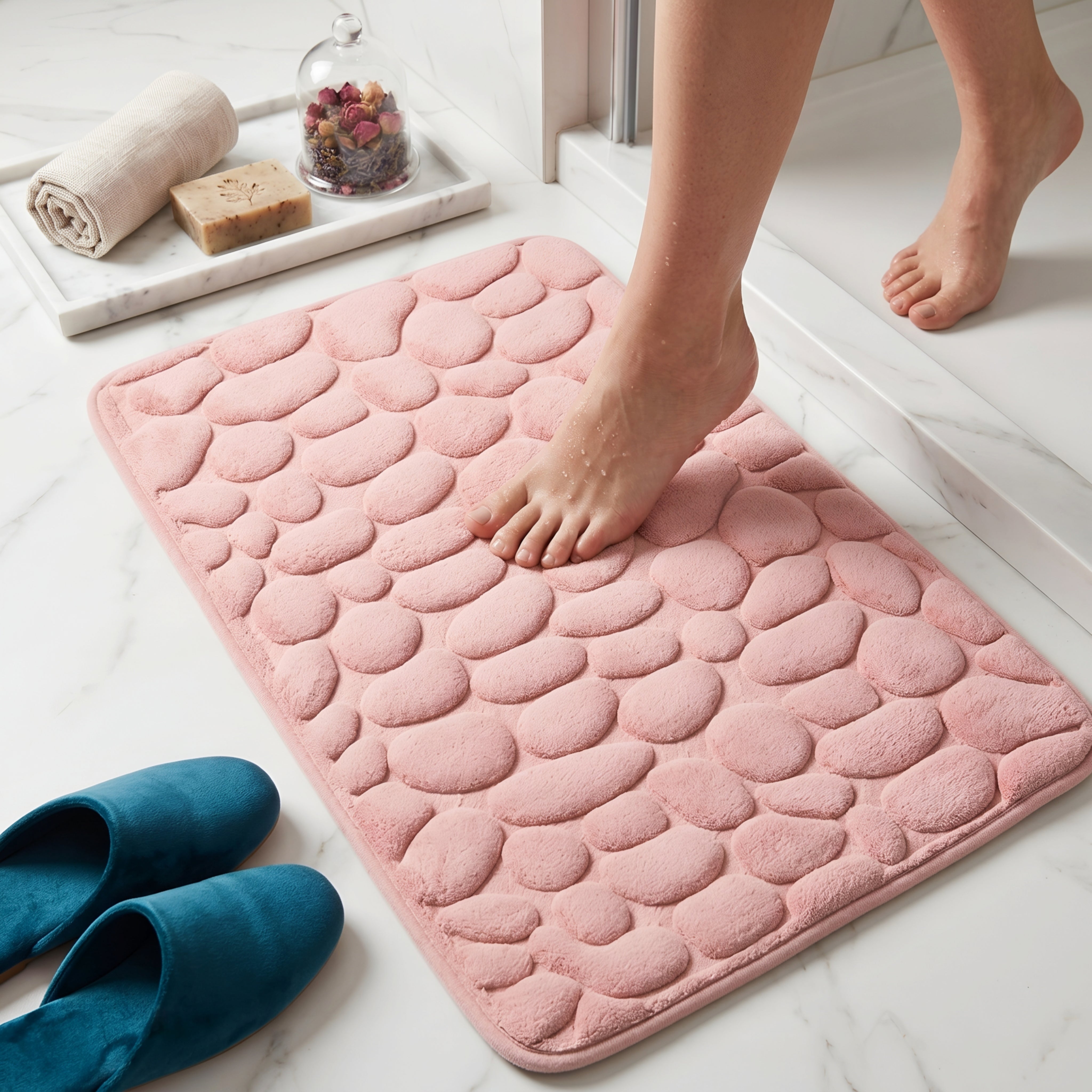 Cobblux Memory Foam Bath Mat – Soft Absorbent Quick Dry Bathroom Rug Black Non-Slip Shower Floor