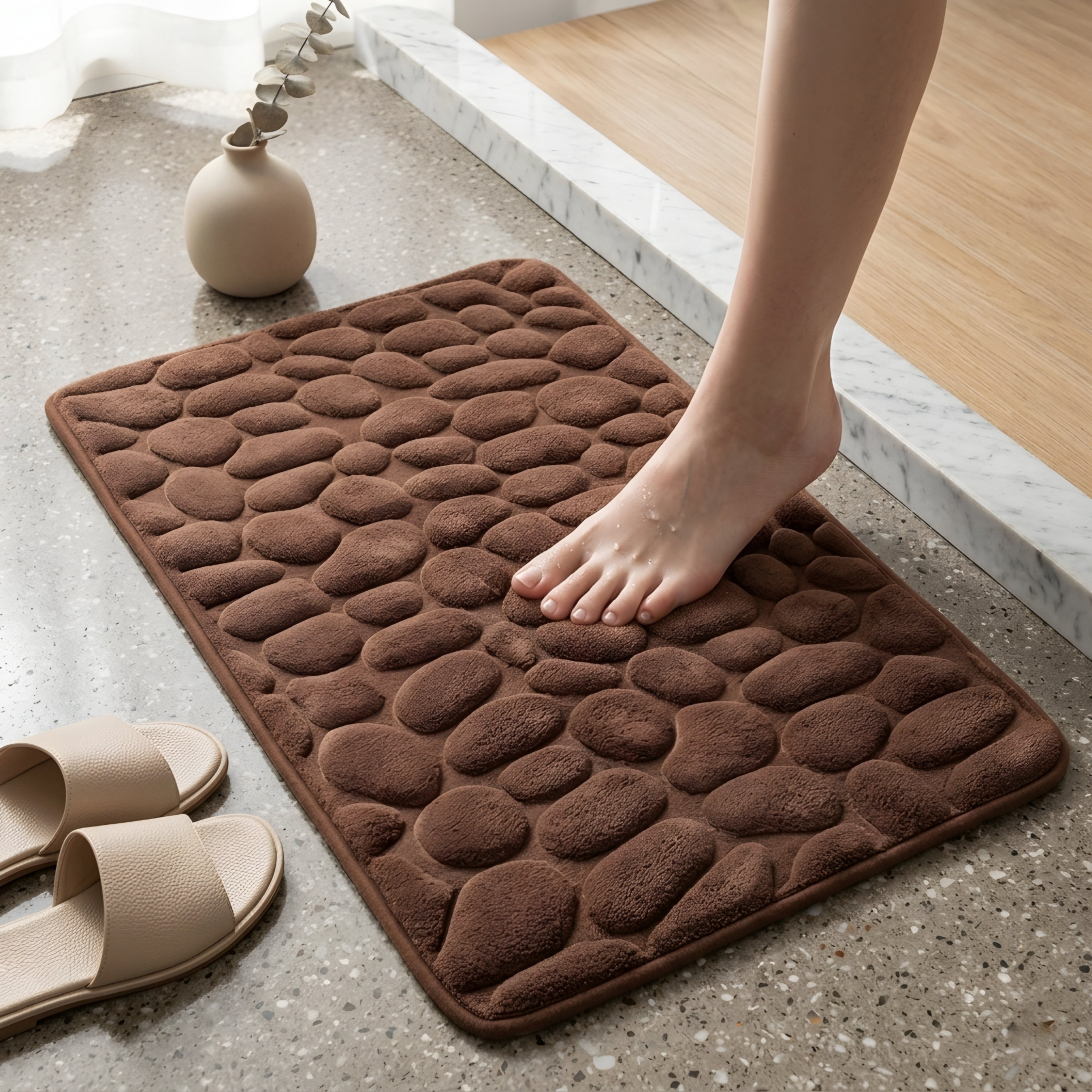 Cobblux Memory Foam Bath Mat – Soft Absorbent Quick Dry Bathroom Rug Black Non-Slip Shower Floor