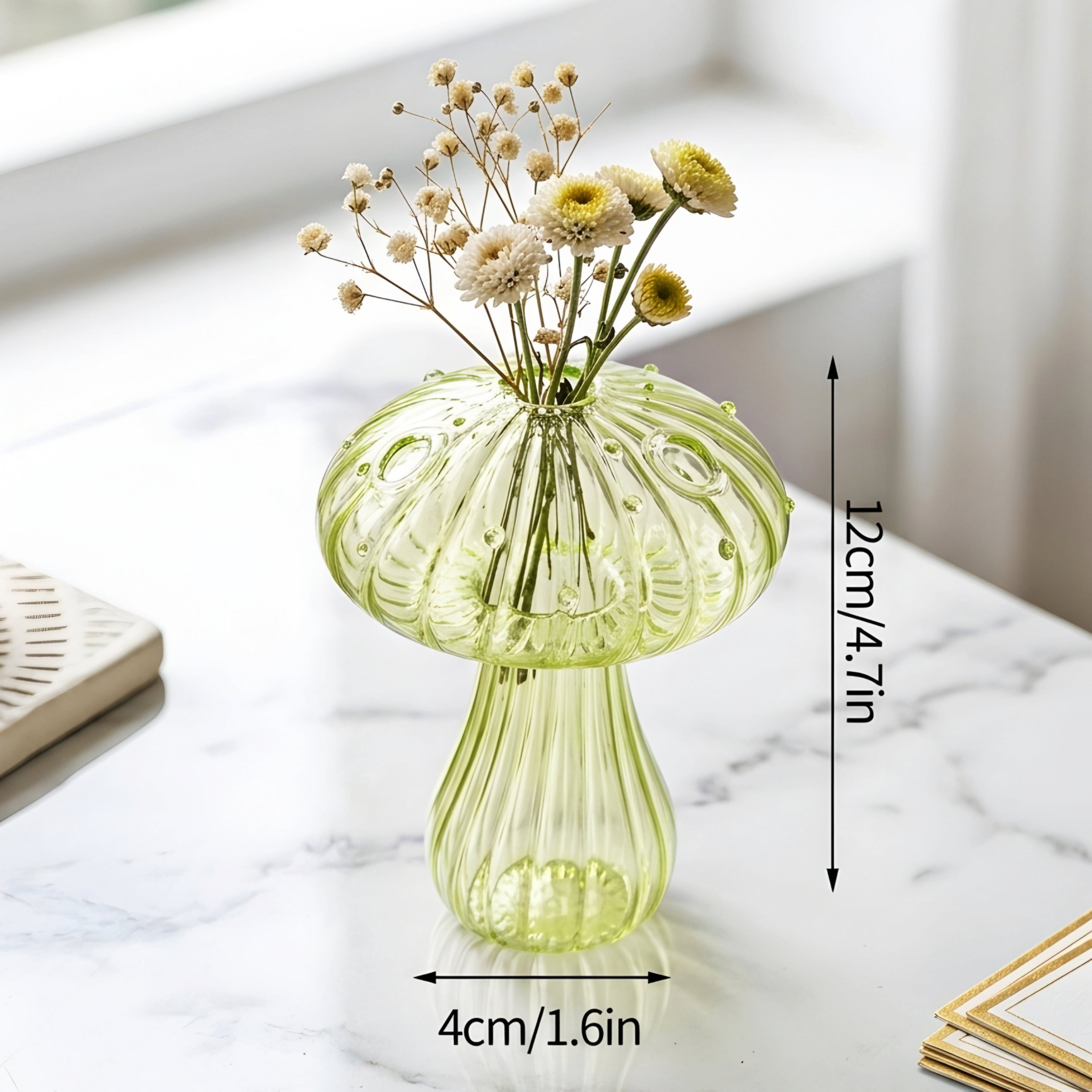 Verrida Mushroom Glass Vase – Decorative Crystal Flower Vase Living Room Table Decor Set