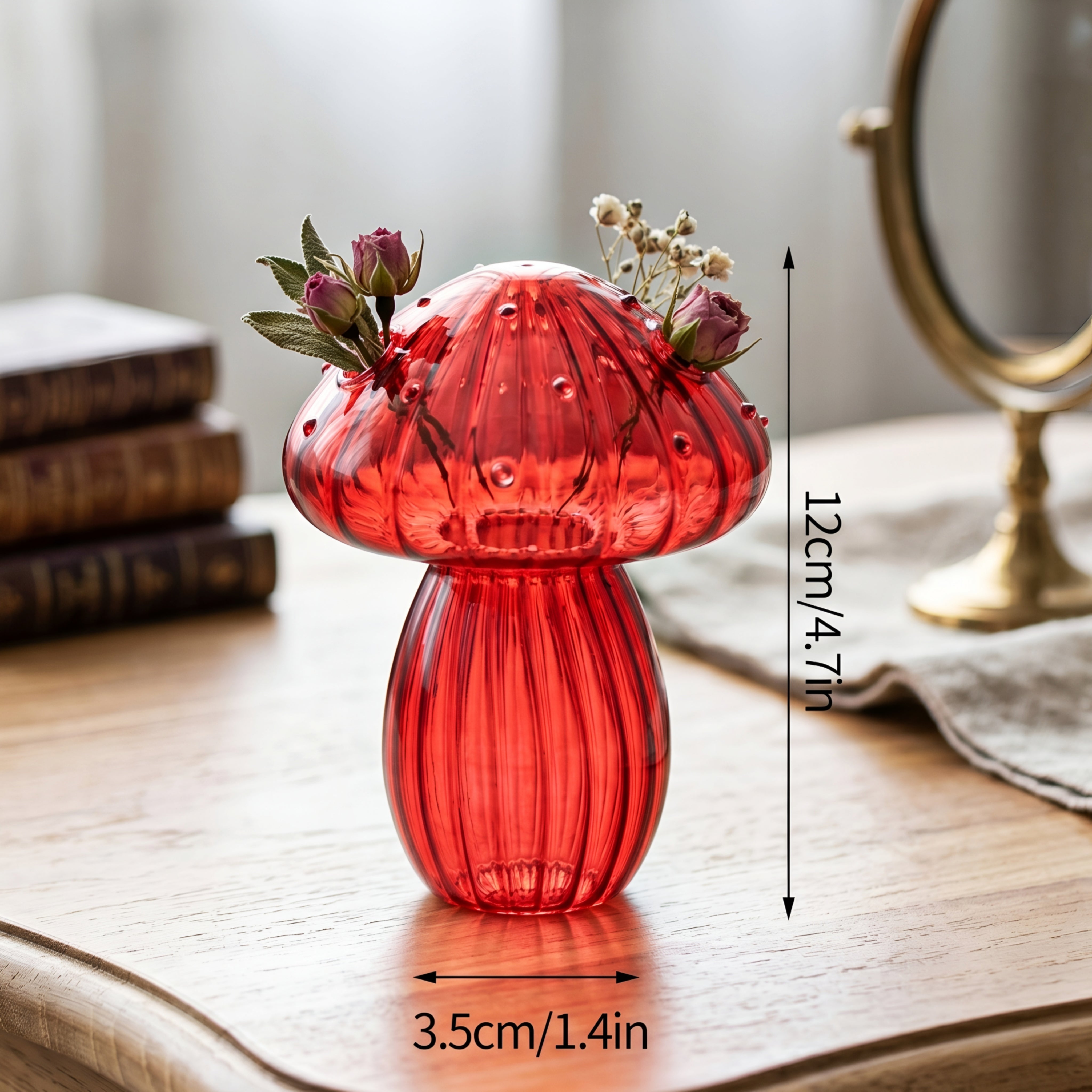 Verrida Mushroom Glass Vase – Decorative Crystal Flower Vase Living Room Table Decor Set
