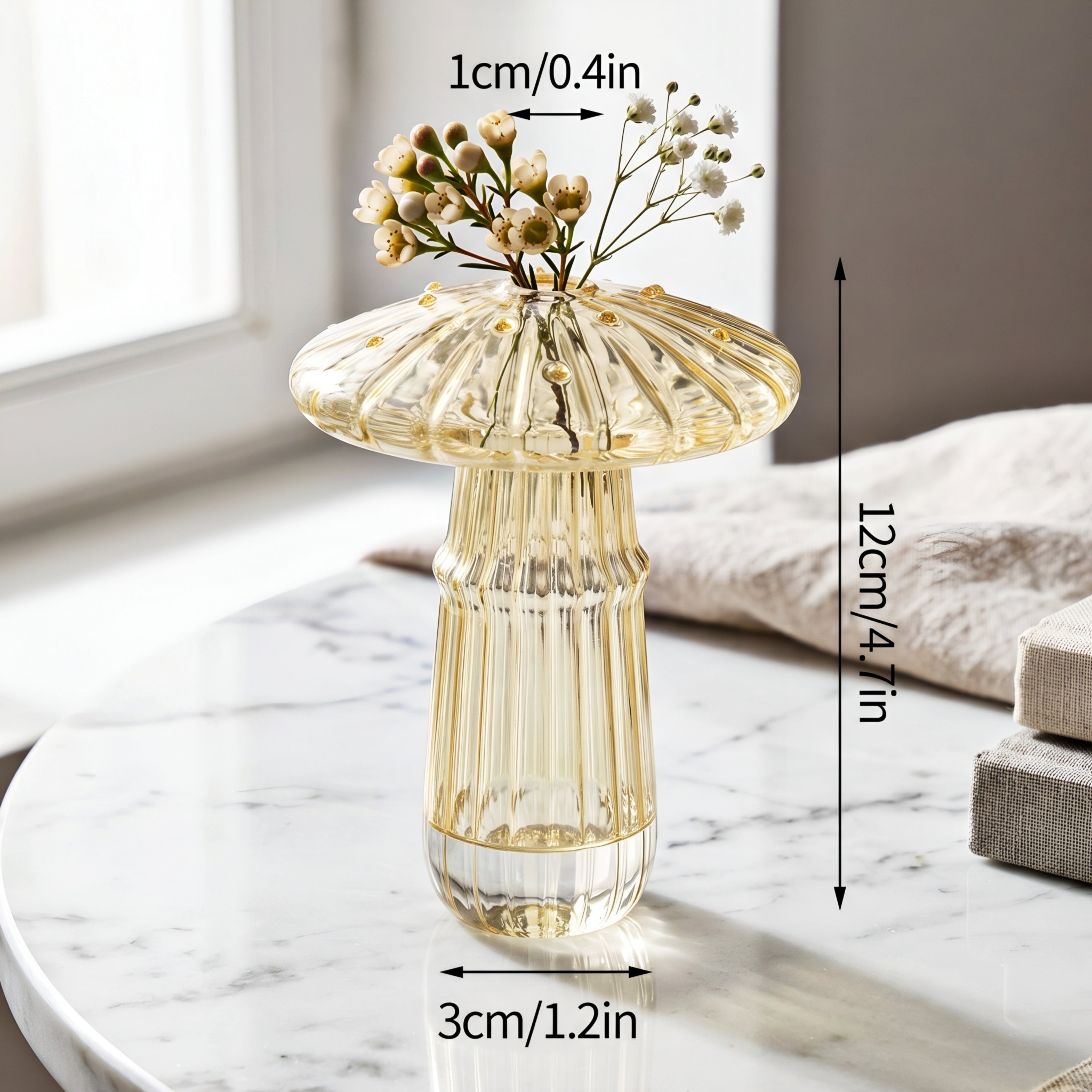 Verrida Mushroom Glass Vase – Decorative Crystal Flower Vase Living Room Table Decor Set