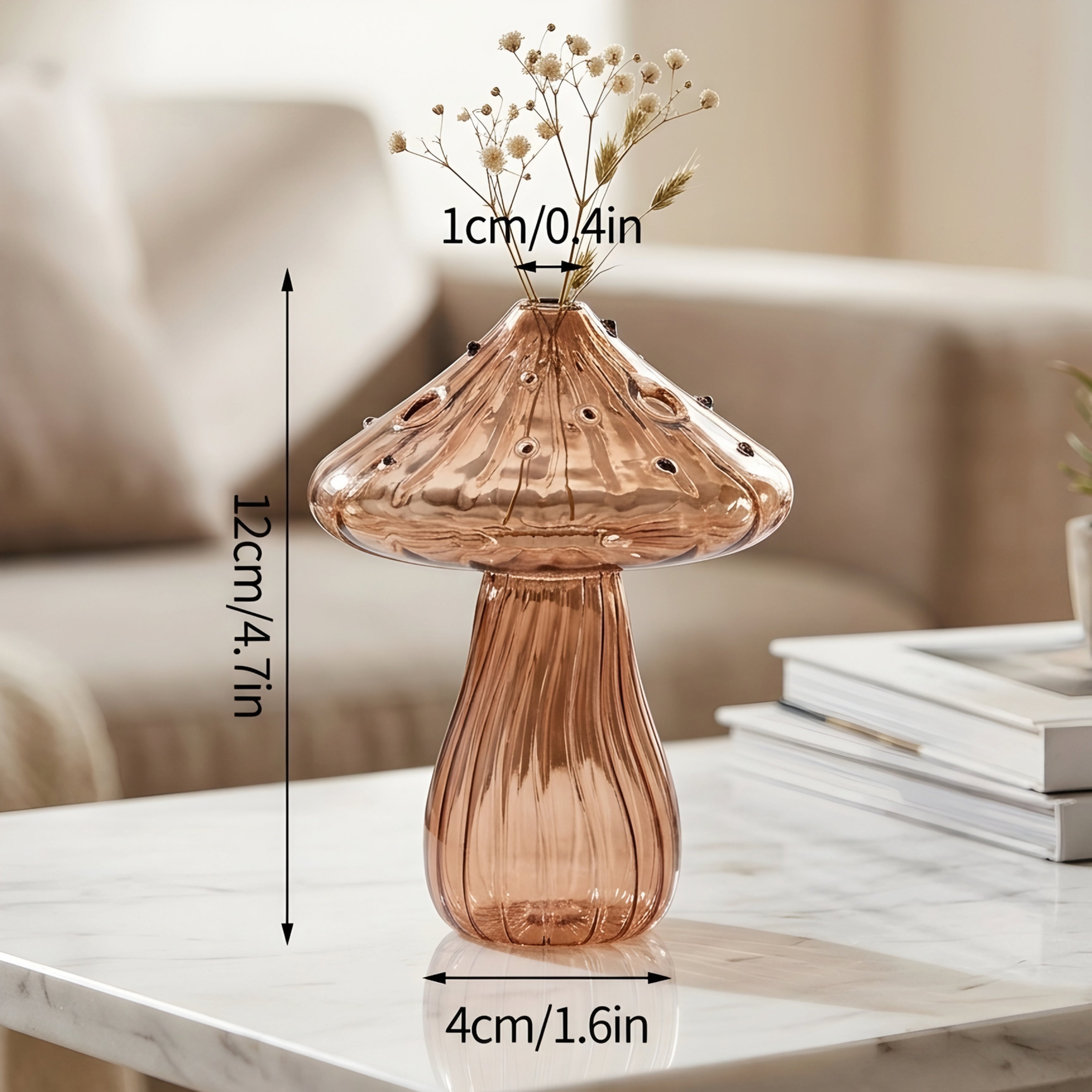 Verrida Mushroom Glass Vase – Decorative Crystal Flower Vase Living Room Table Decor Set