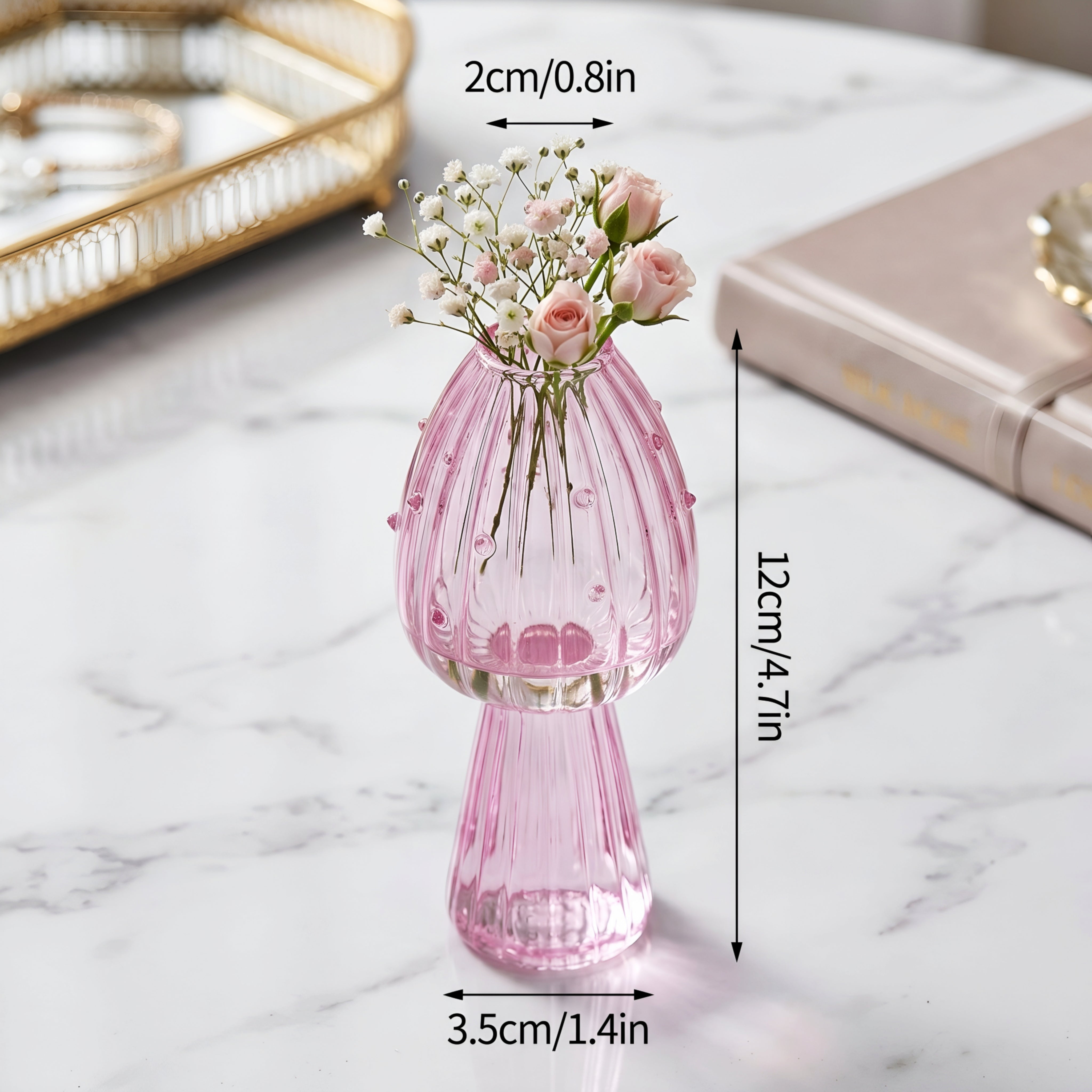 Verrida Mushroom Glass Vase – Decorative Crystal Flower Vase Living Room Table Decor Set