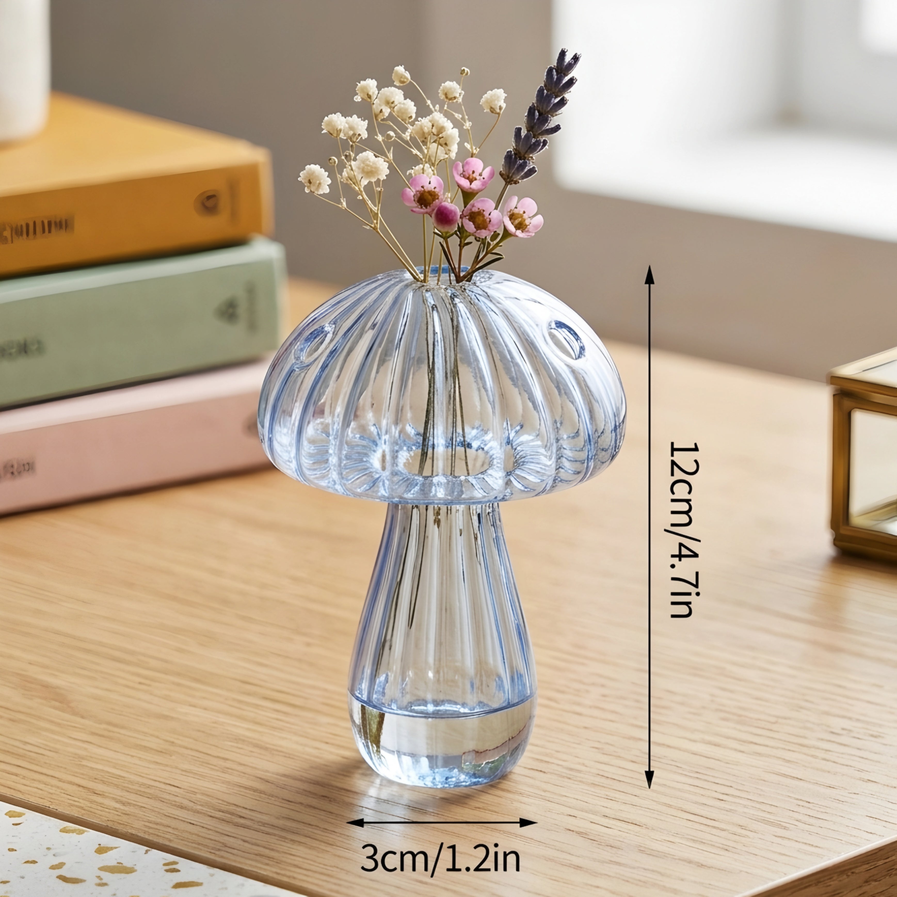 Verrida Mushroom Glass Vase – Decorative Crystal Flower Vase Living Room Table Decor Set