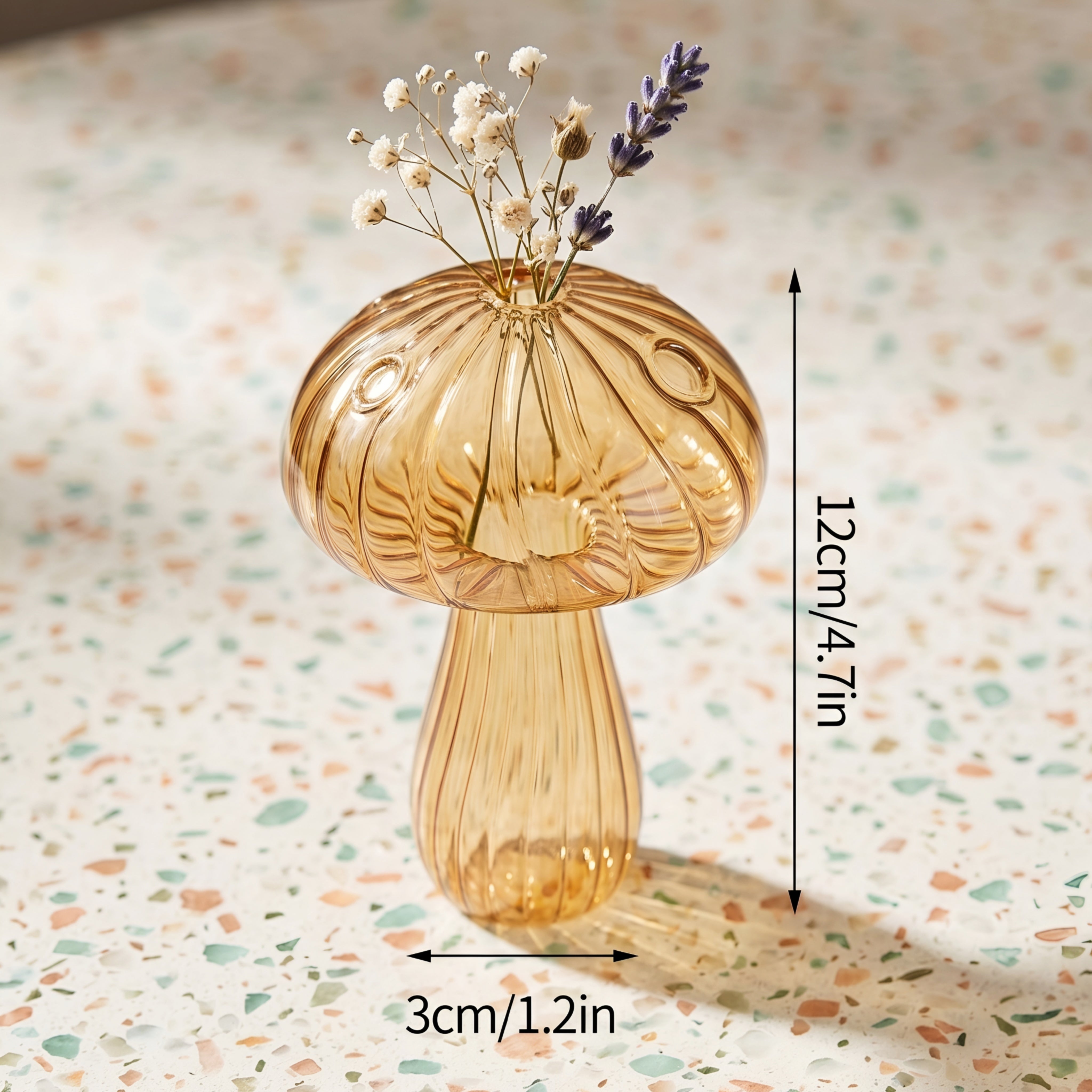 Verrida Mushroom Glass Vase – Decorative Crystal Flower Vase Living Room Table Decor Set