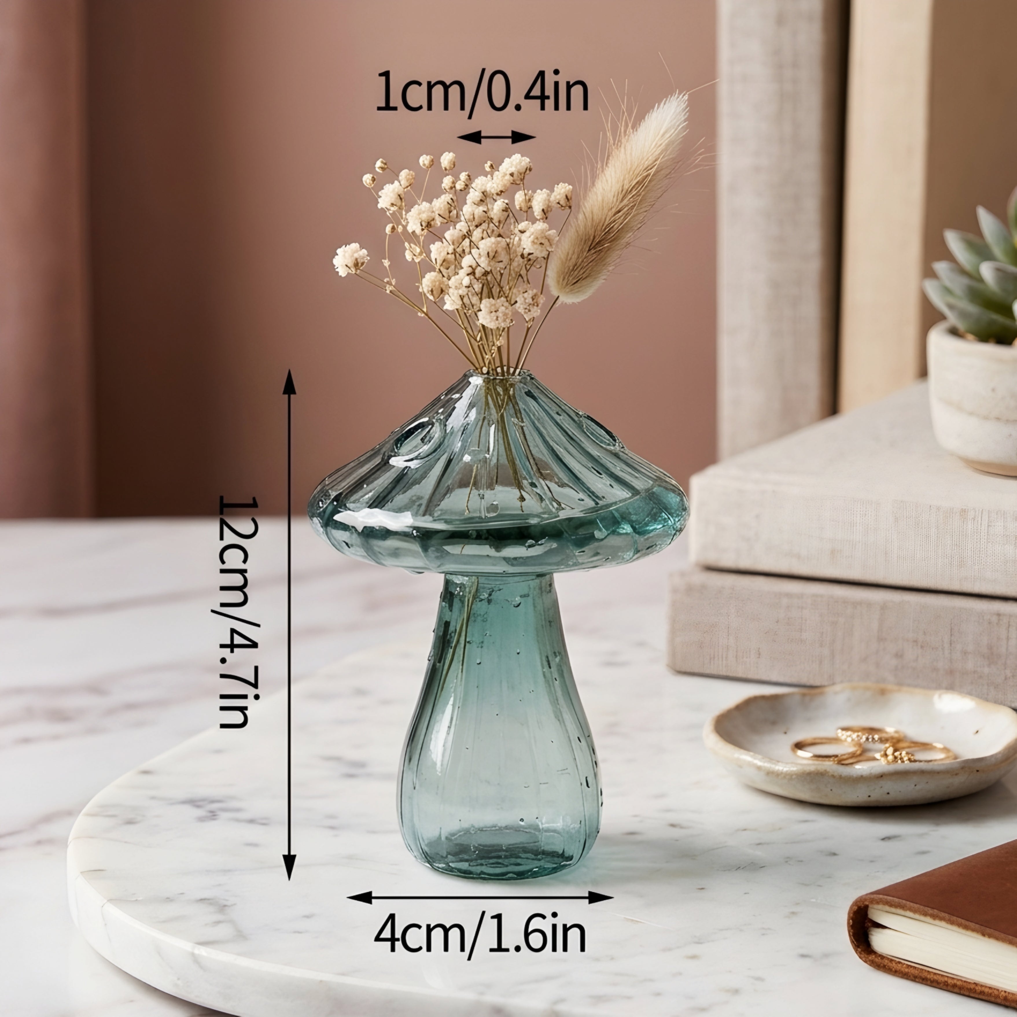 Verrida Mushroom Glass Vase – Decorative Crystal Flower Vase Living Room Table Decor Set