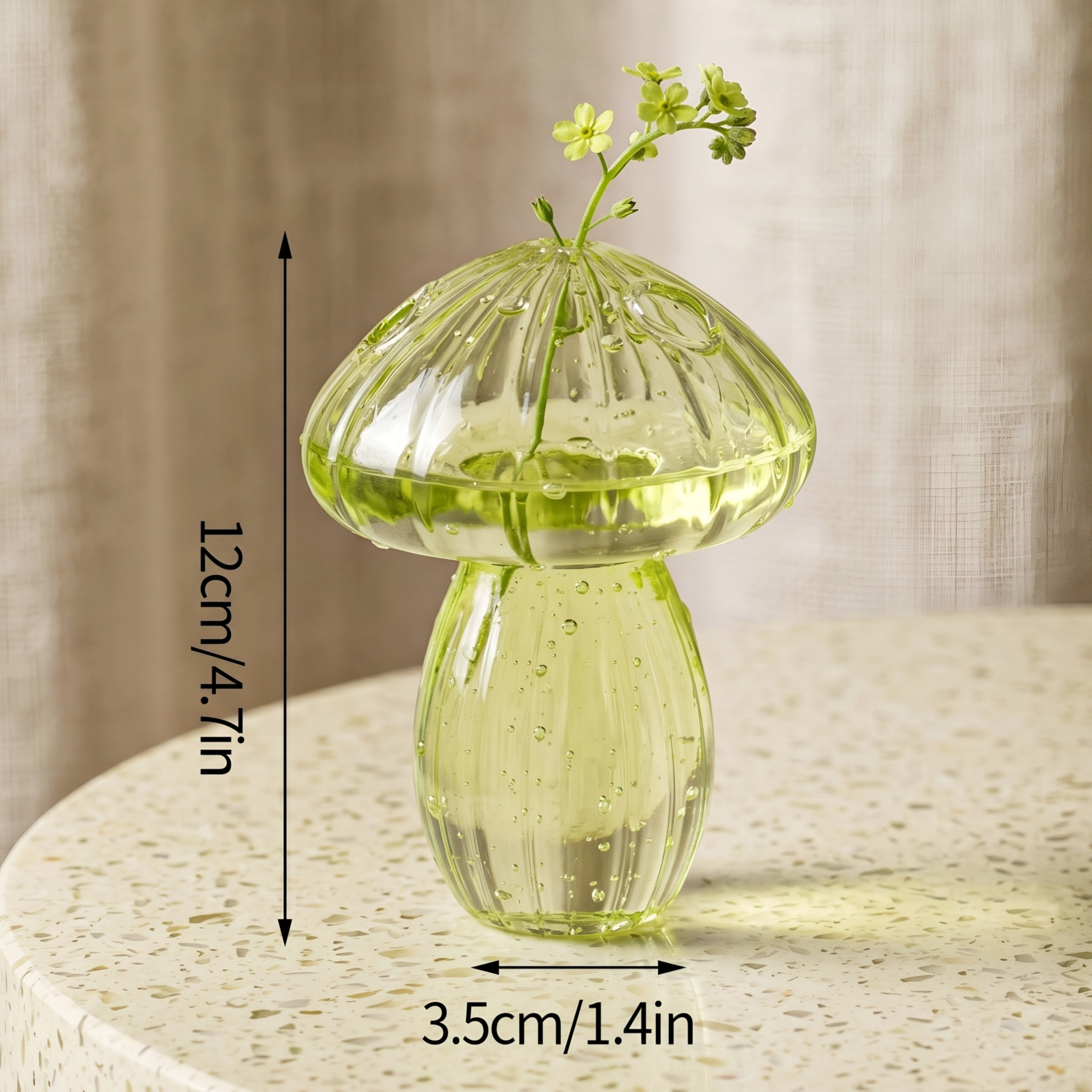 Verrida Mushroom Glass Vase – Decorative Crystal Flower Vase Living Room Table Decor Set