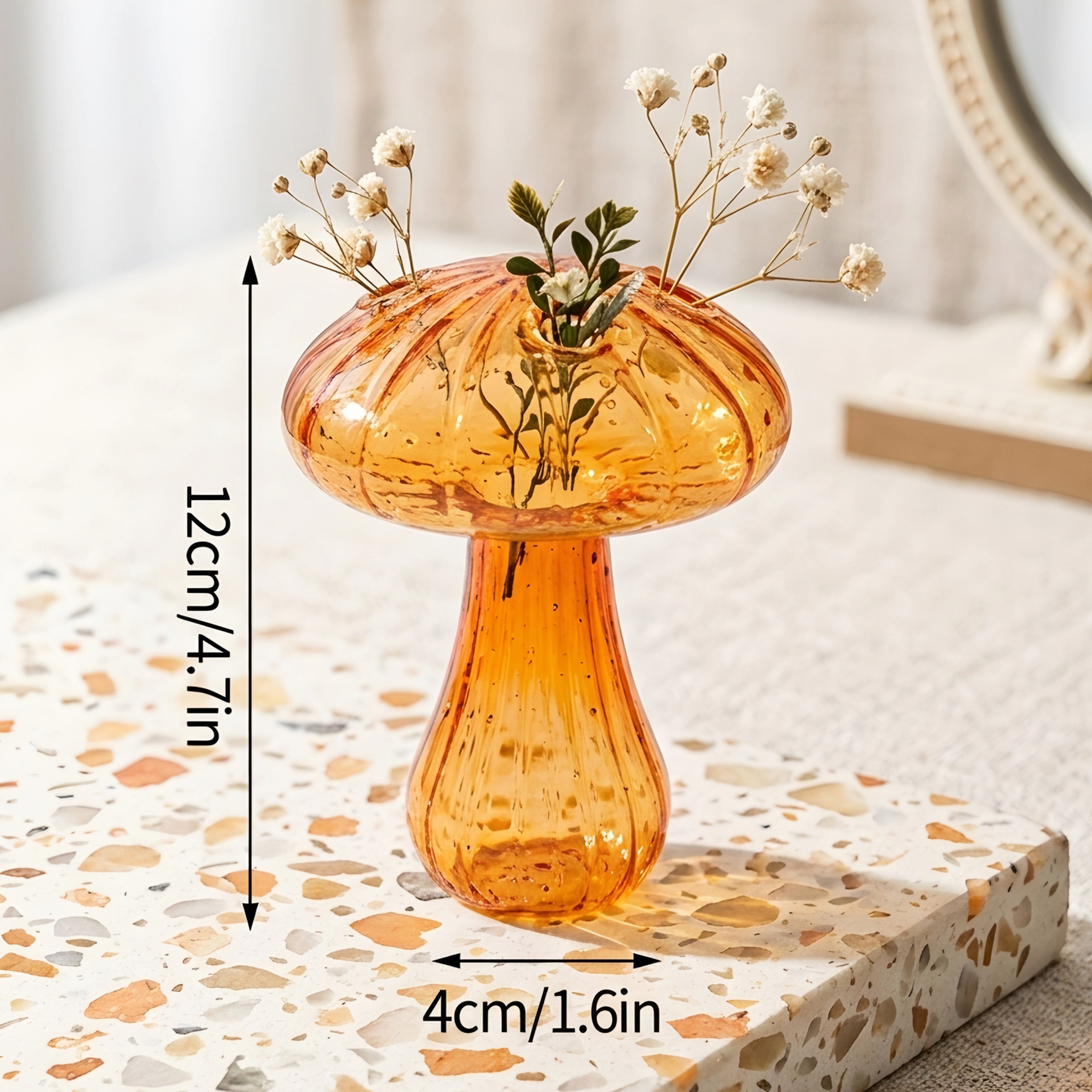 Verrida Mushroom Glass Vase – Decorative Crystal Flower Vase Living Room Table Decor Set