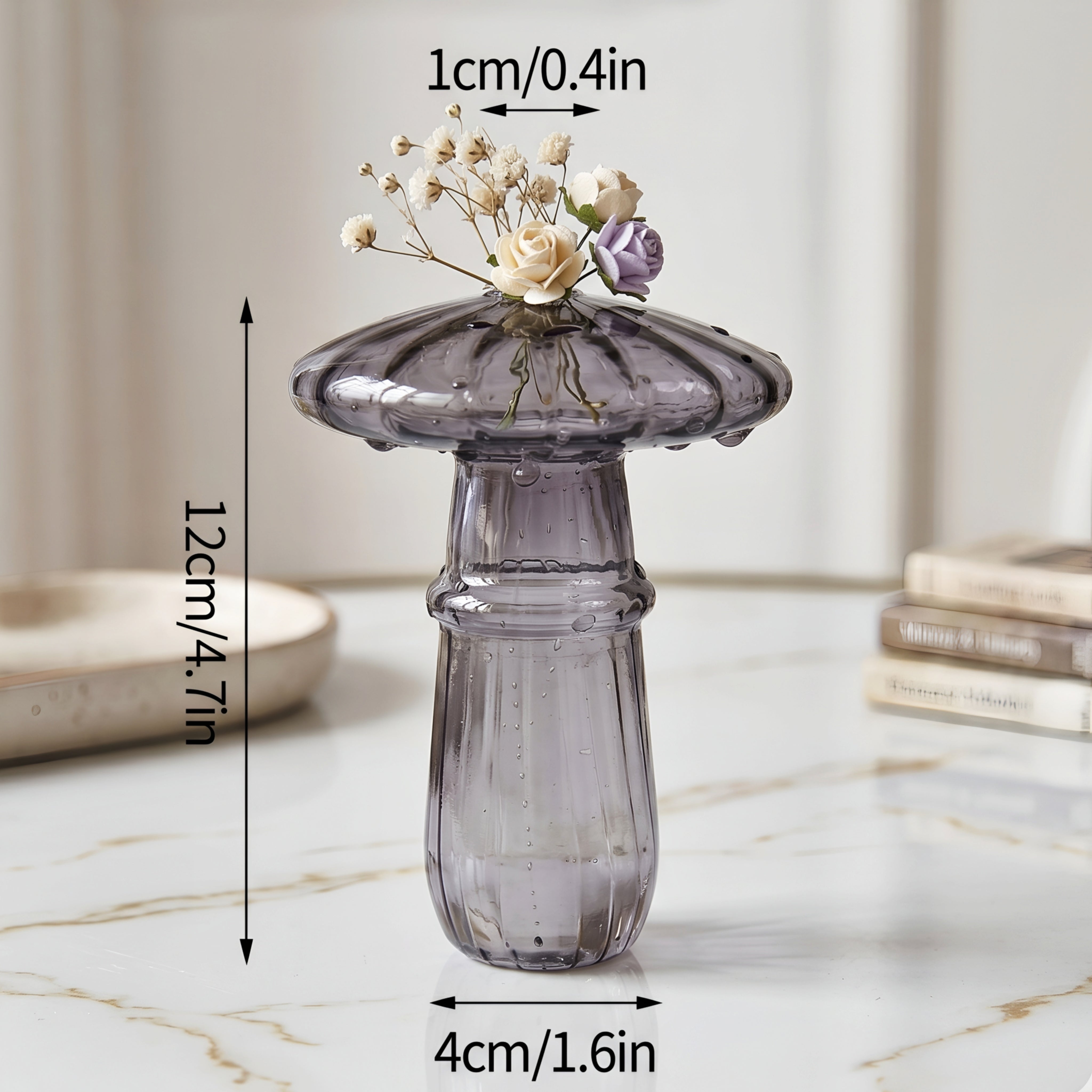 Verrida Mushroom Glass Vase – Decorative Crystal Flower Vase Living Room Table Decor Set