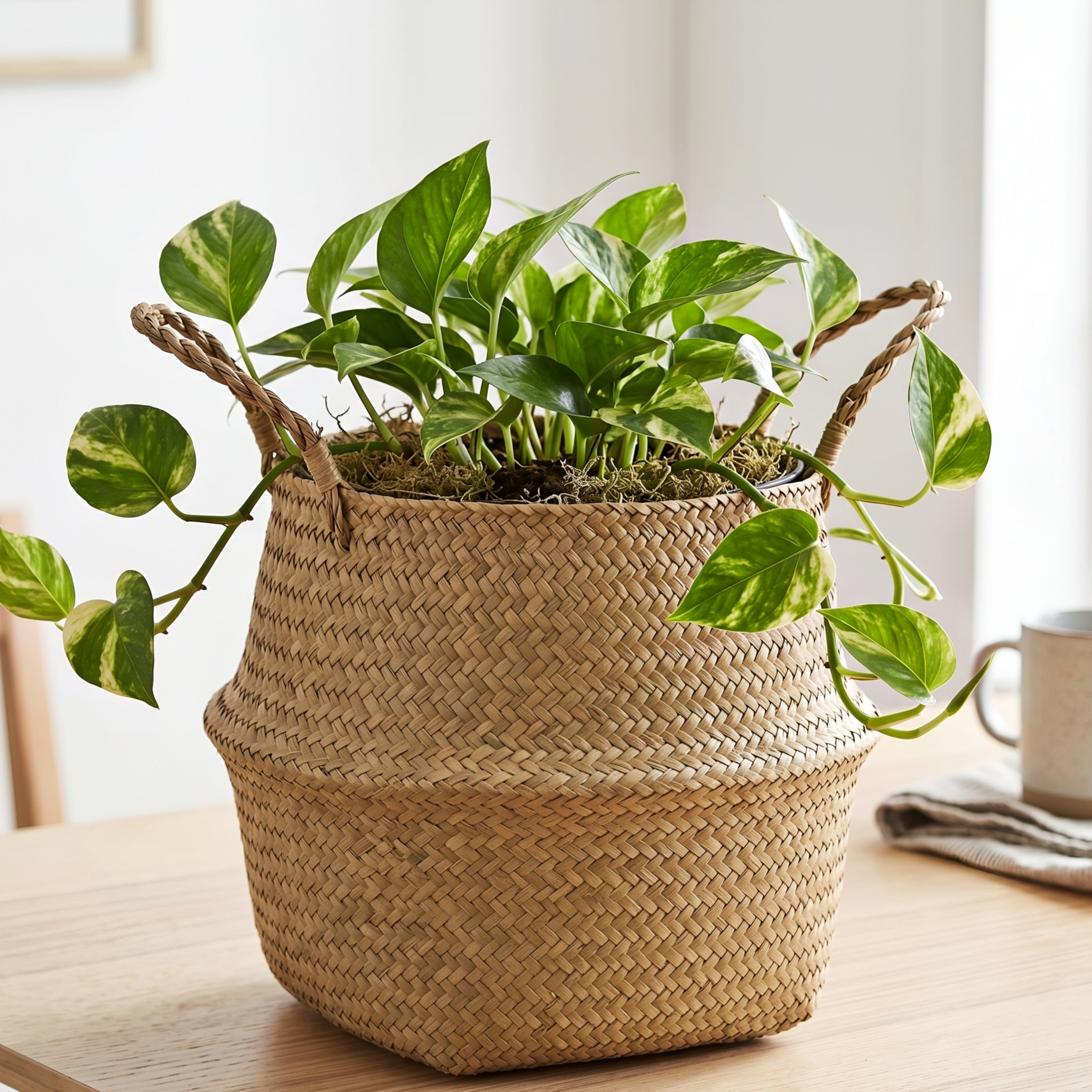 Kovan Seagrass Belly Basket – Handwoven Natural Storage Planter Decorative Living Room Bedroom Organizer