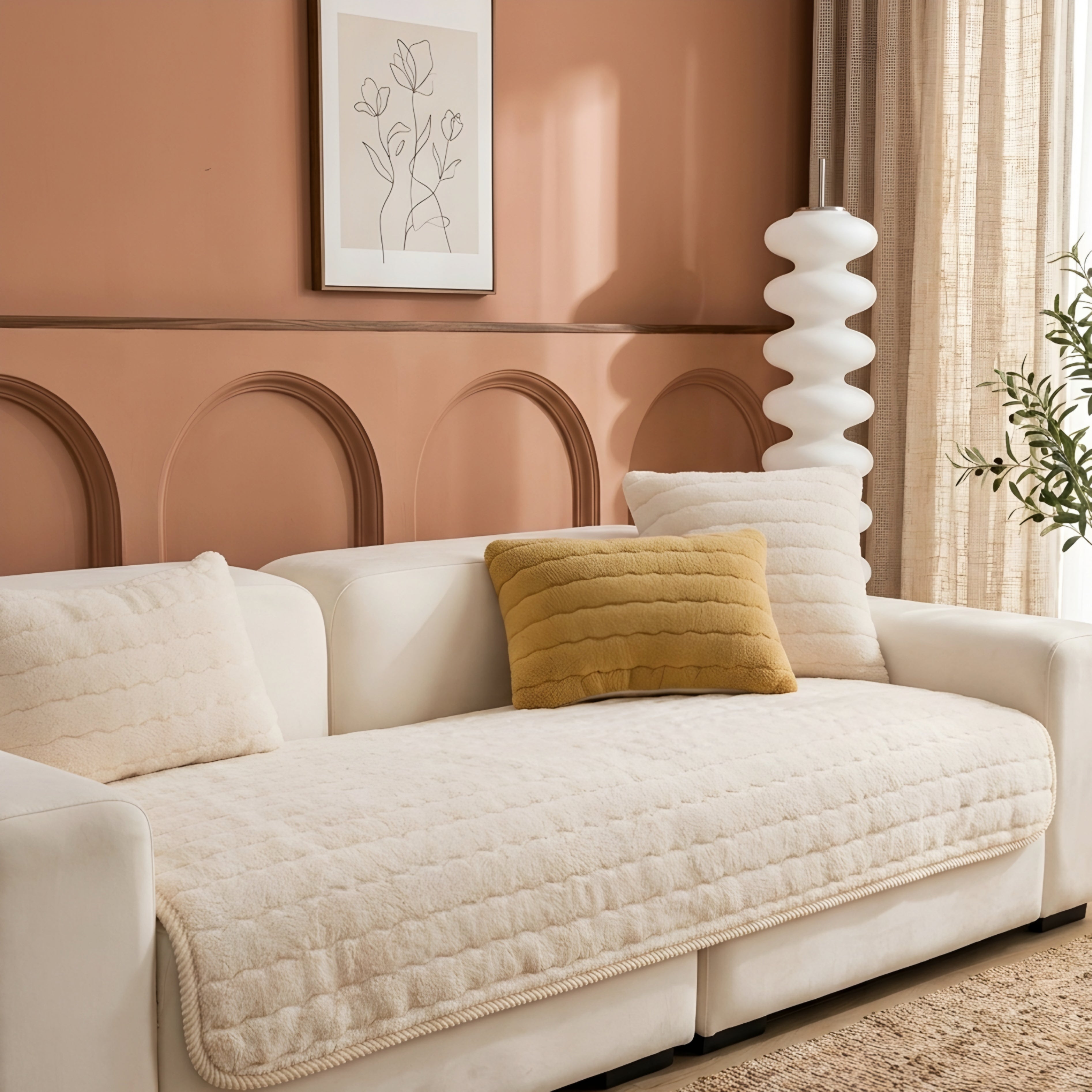 Rivston Quilted Sofa Cover – Plush Pet-Friendly Couch Protector Living Room Furniture Waterproof