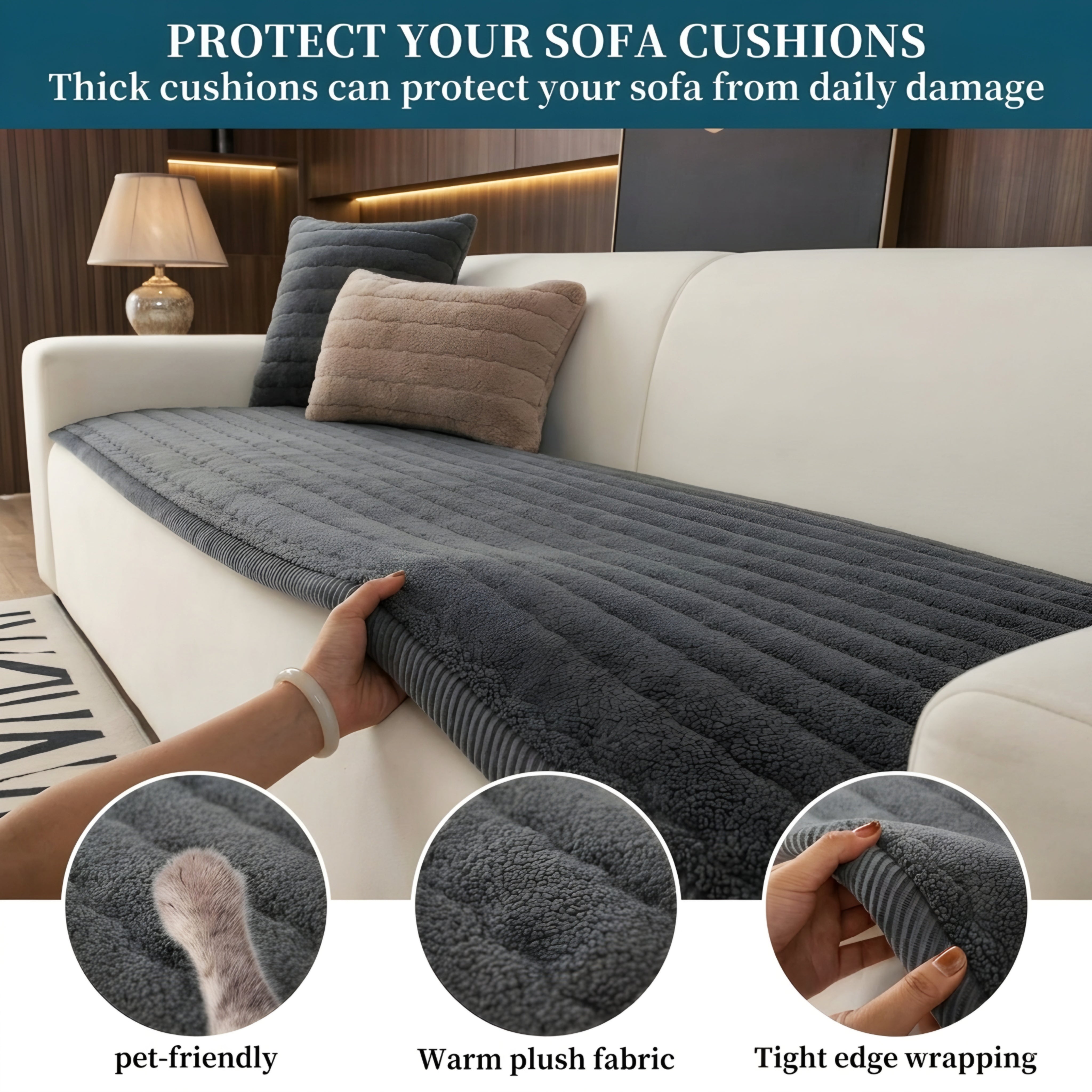 Rivston Quilted Sofa Cover – Plush Pet-Friendly Couch Protector Living Room Furniture Waterproof