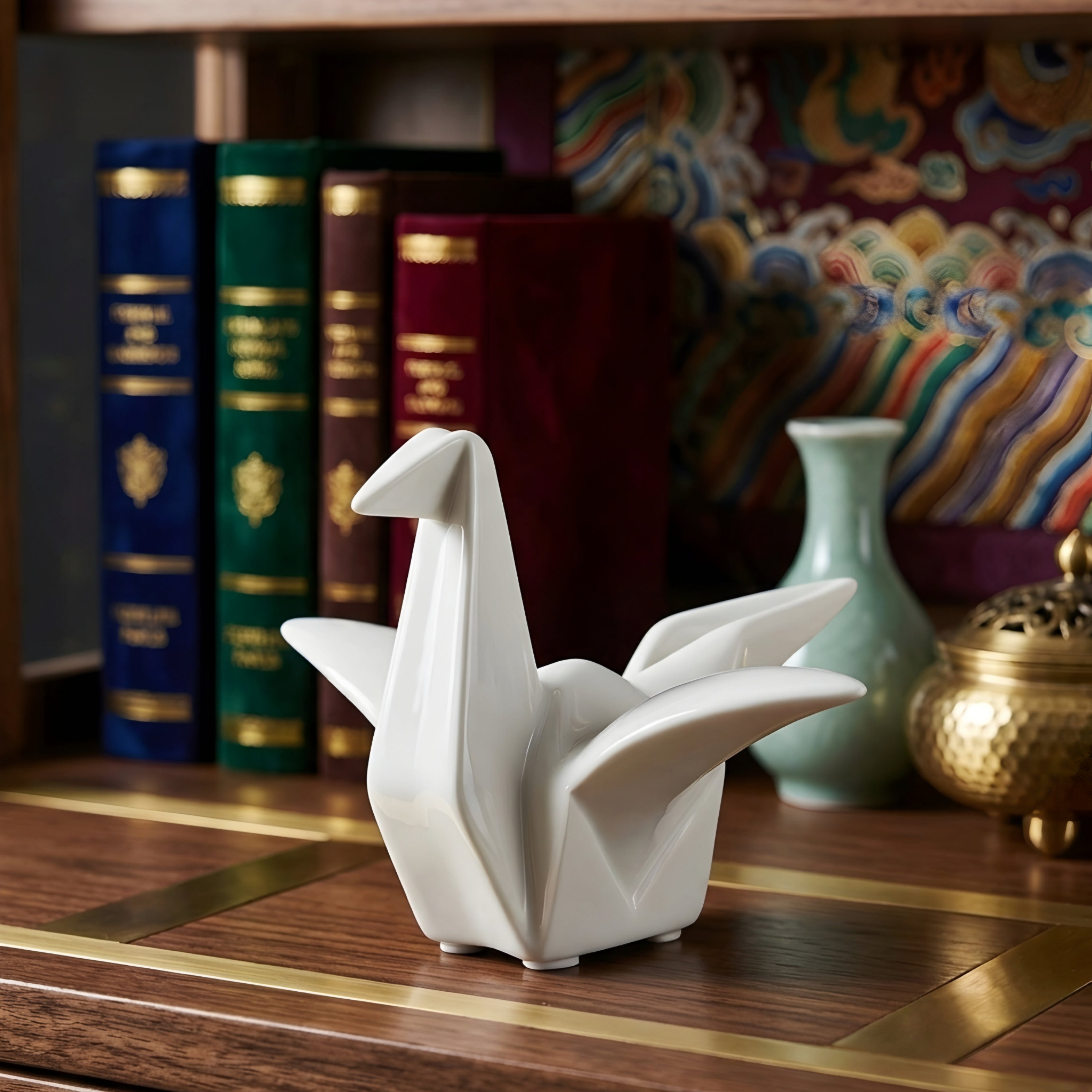 Orikaze Ceramic Sculpture Set – White Origami Bird Figurine Decorative Accent Home Decor Living Room